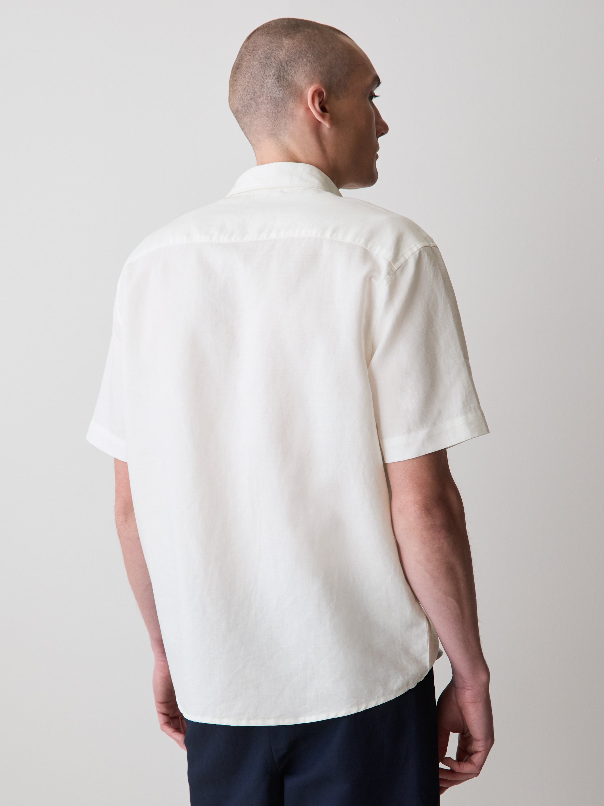 Mens Woven Linen Blend Shirt Regular Fit Short Sleeve