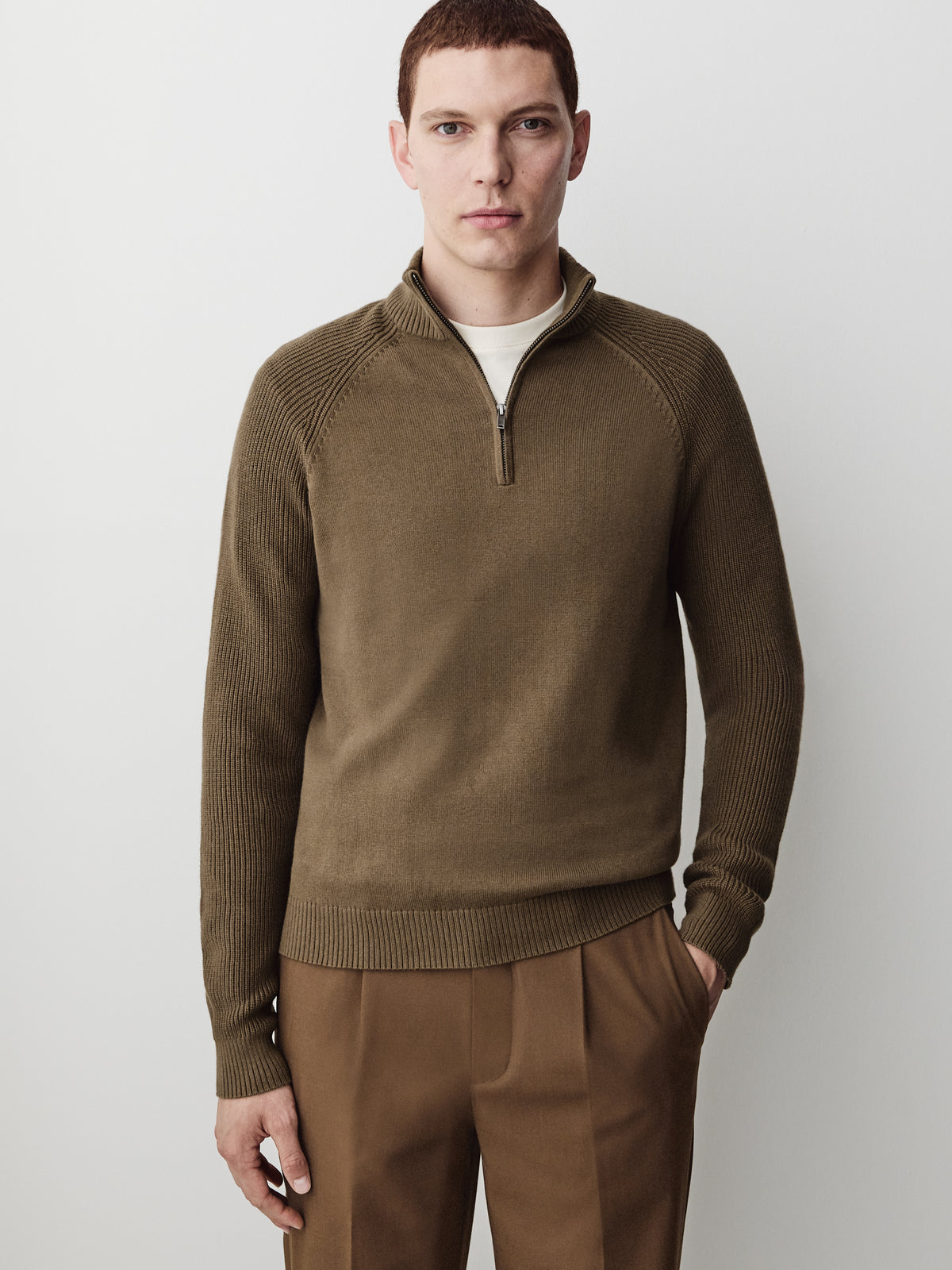 Long-Sleeve Half-Zip Mock-Neck Sweater
