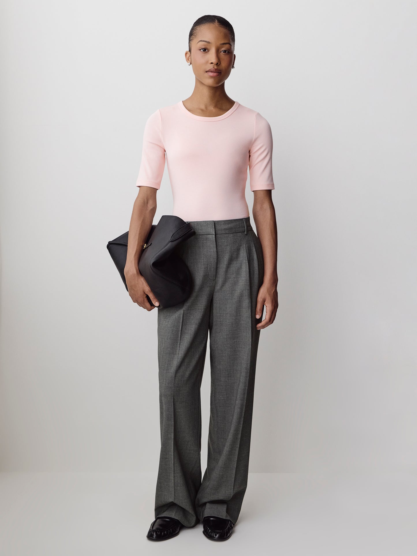 Fitted Cotton Modal Knit Pullover with Crew Neck