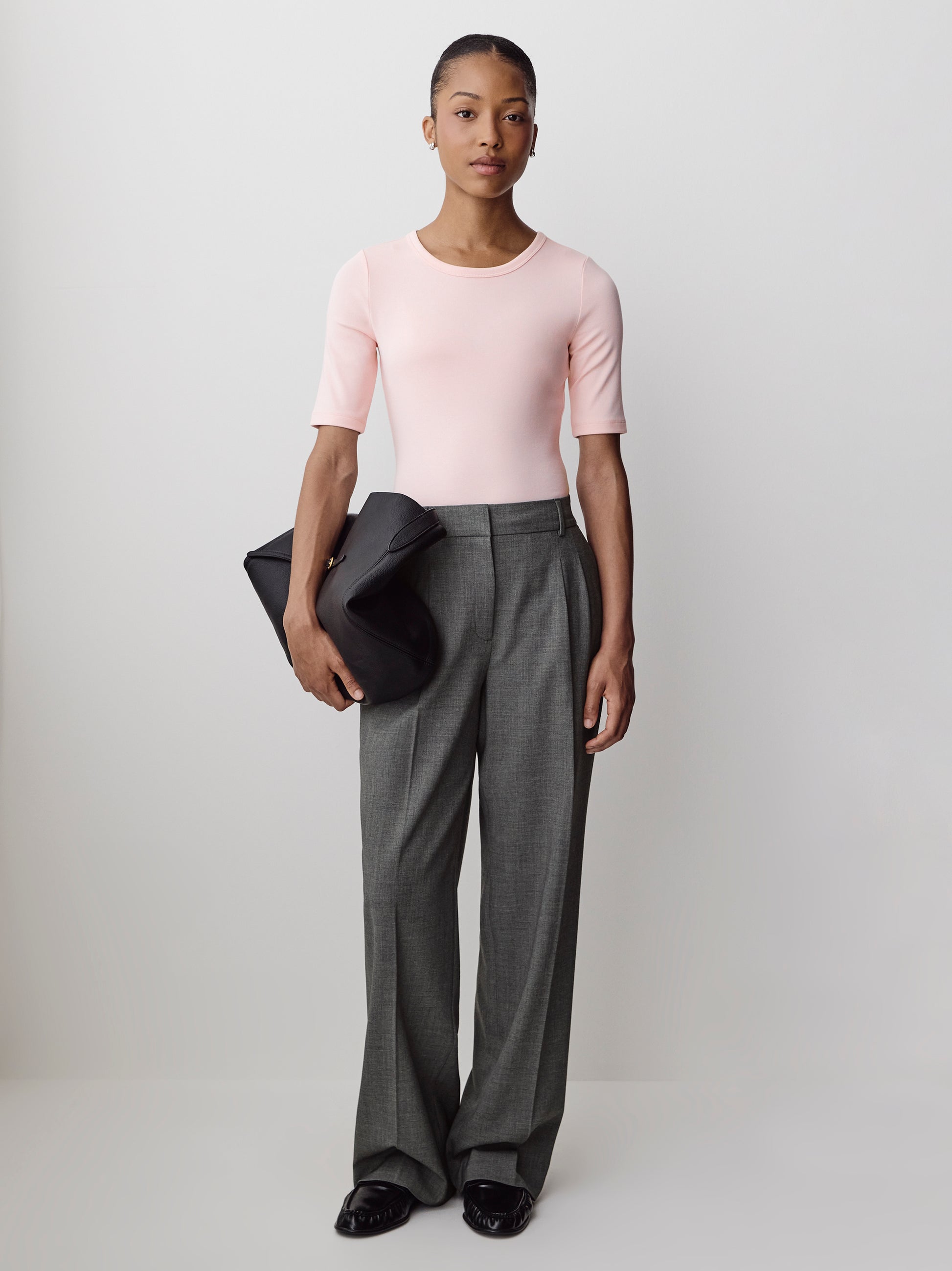 Fitted Cotton Modal Knit Pullover with Crew Neck