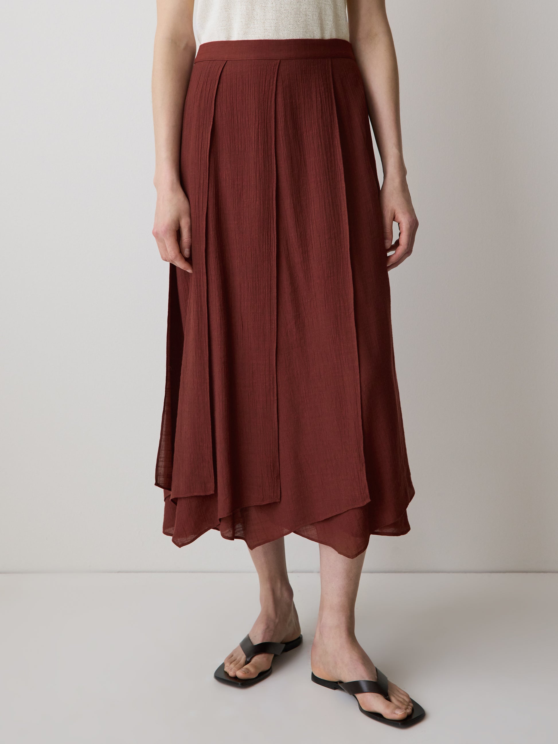 Mid-Rise Flare Midi Skirt