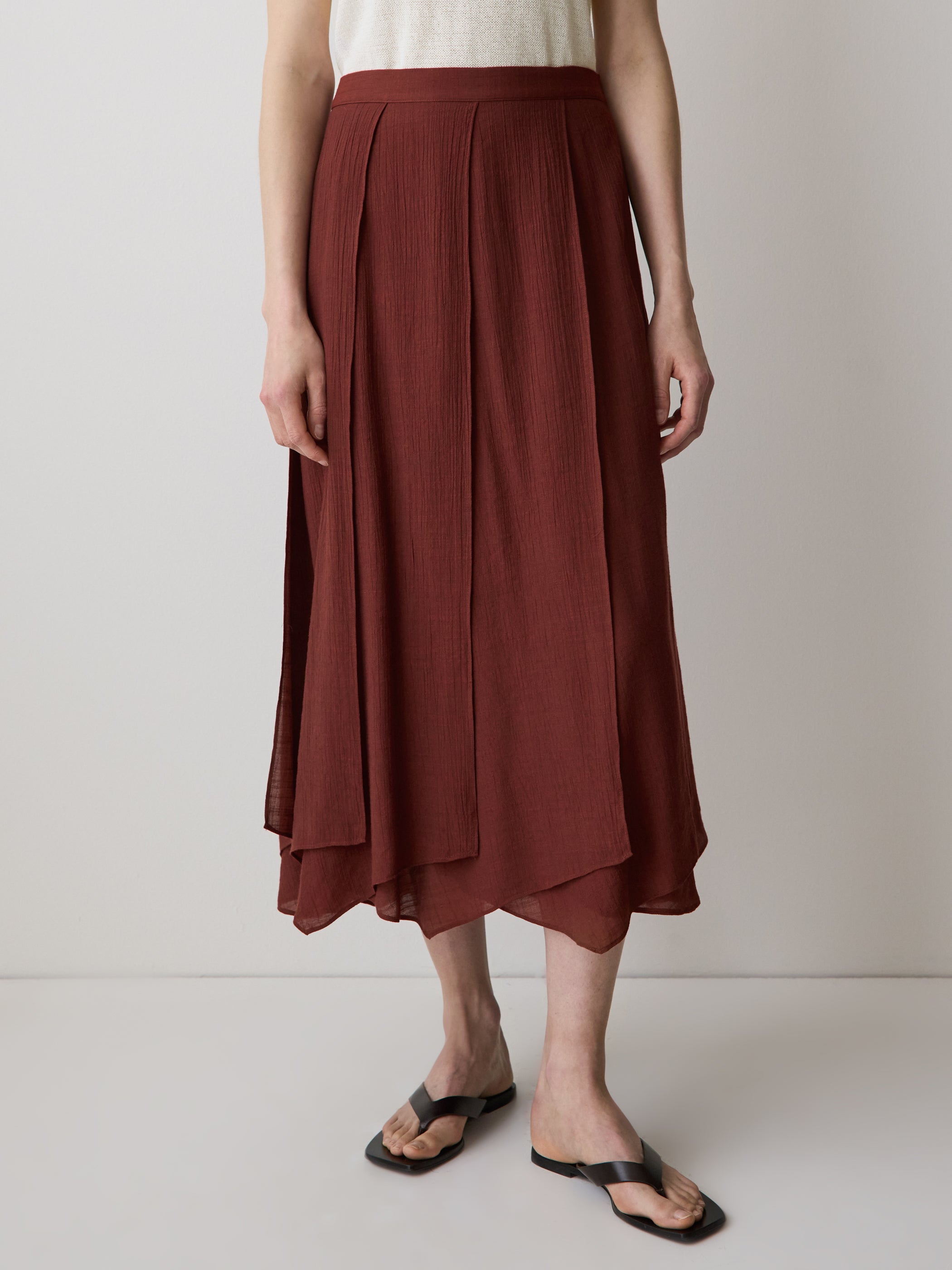 Mid-Rise Flare Midi Skirt