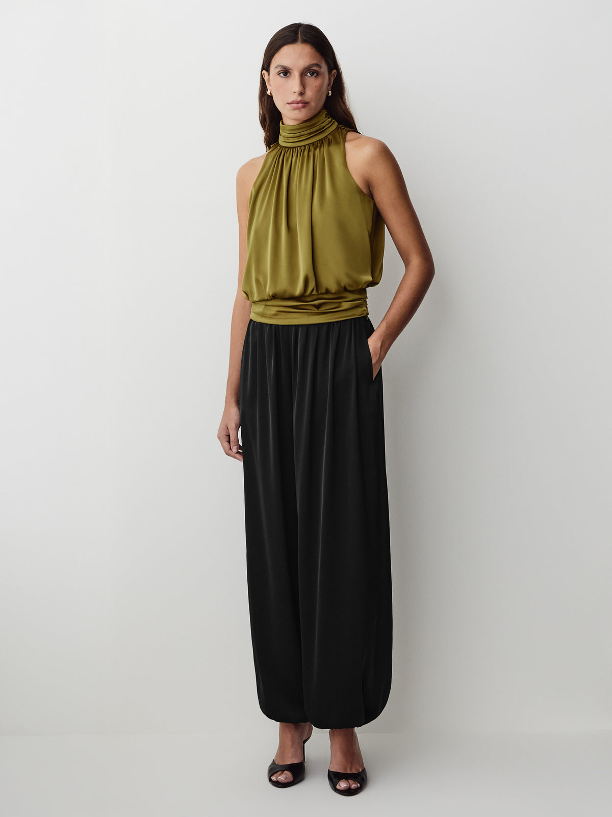 Satin Sleeveless Halter Blouse