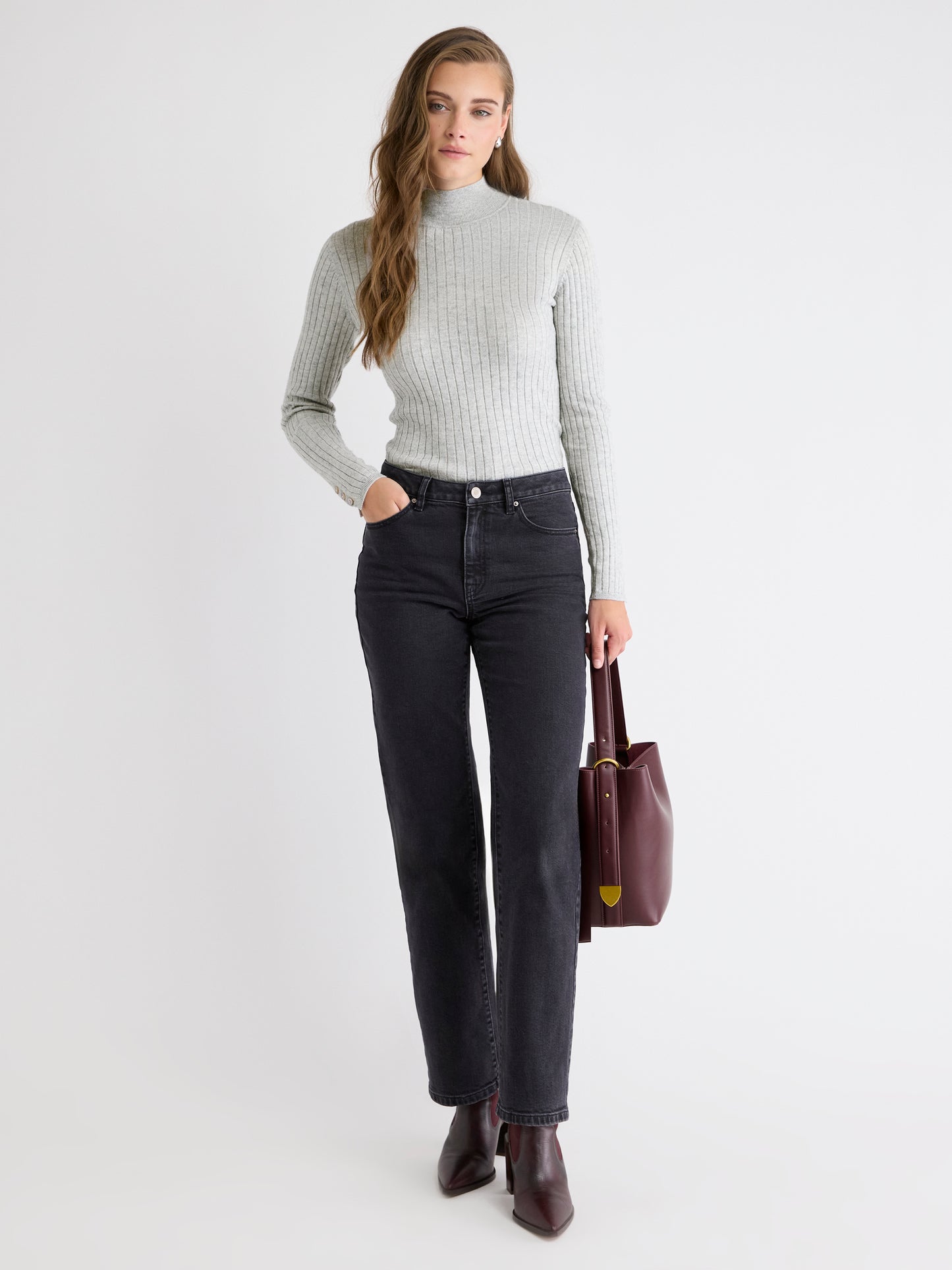 Mock-Neck Sweater with Buttons on Sleeves