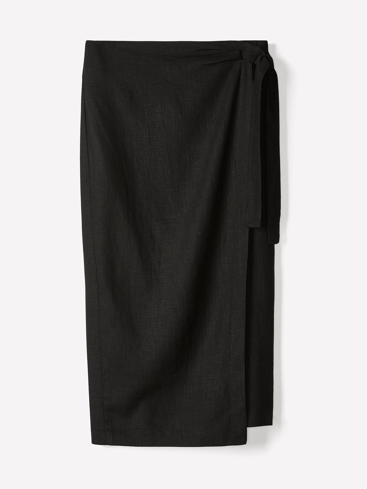 Woven Linen Blend Wrap Midi Skirt