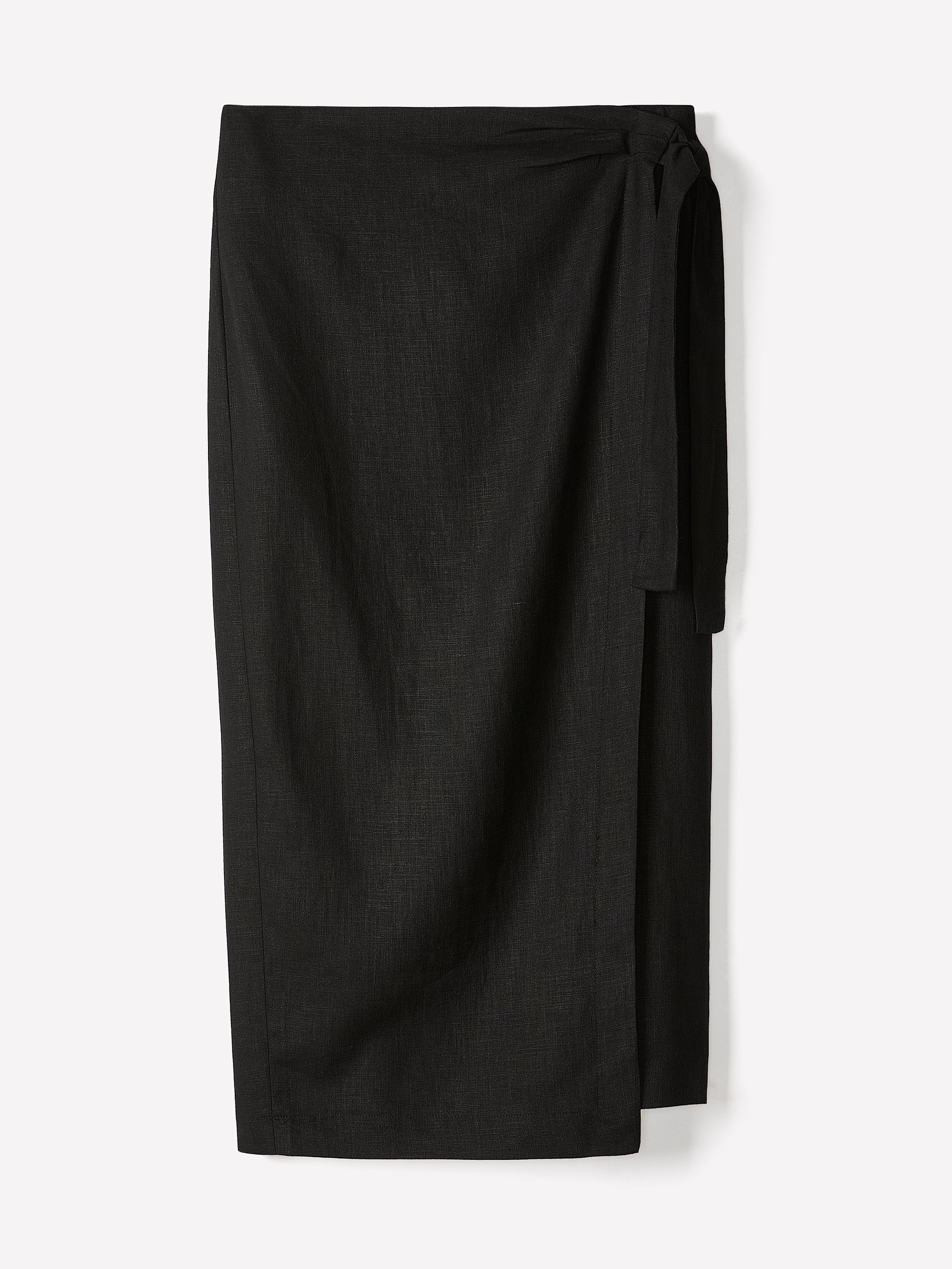 Woven Linen Blend Wrap Midi Skirt