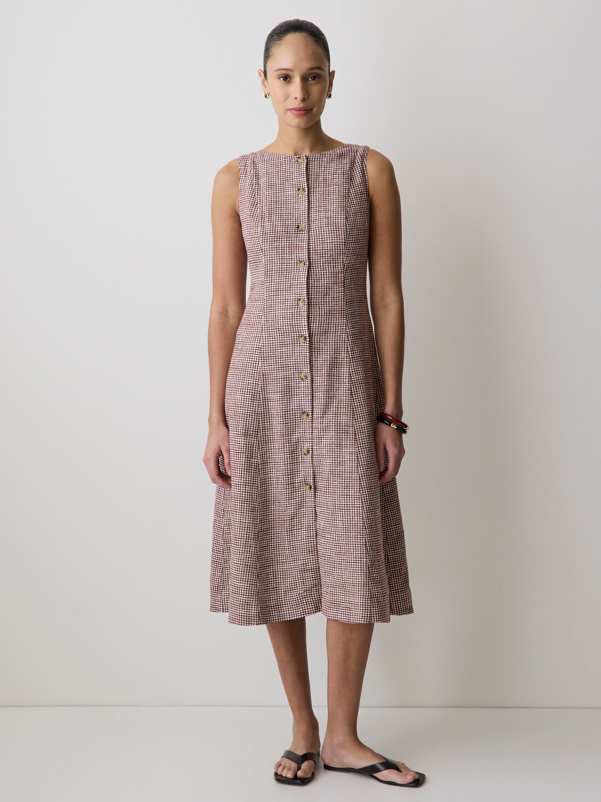 Sleeveless Crew-Neck Linen-Blend Midi Dress