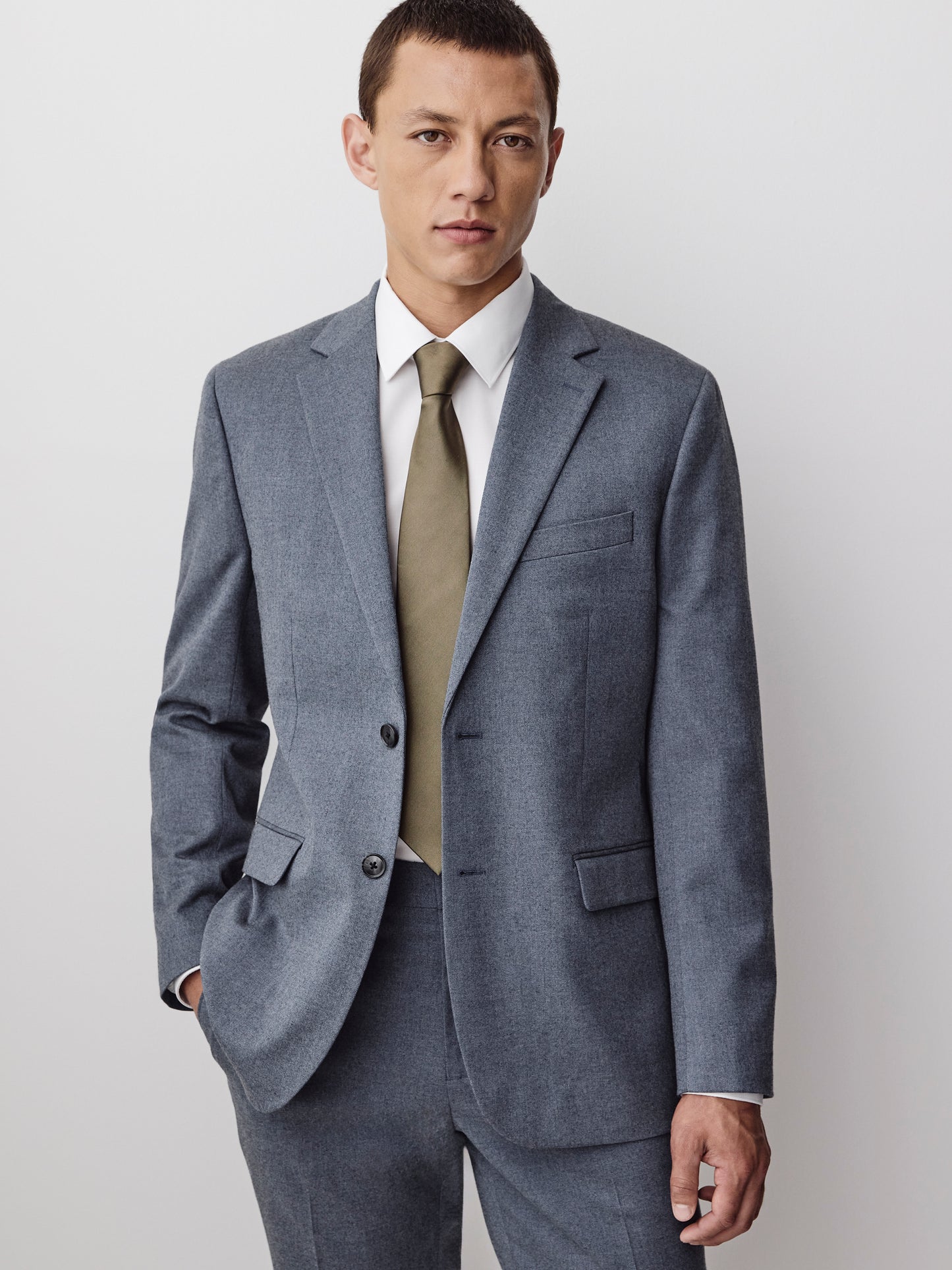 Woven Tailored Blazer in Brushed Med Blue