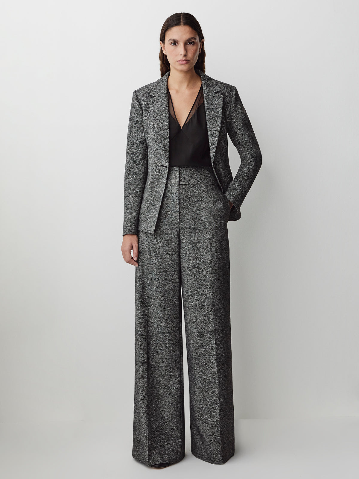 Ultra Wide Leg Tweed Pant Wool Blend