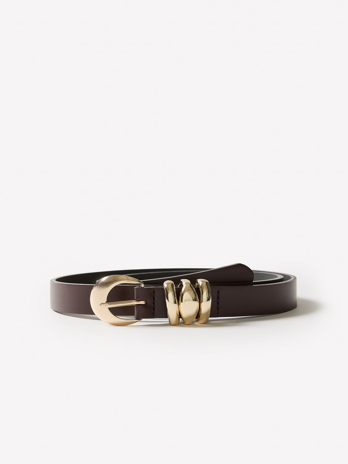 Slim Leather Belt with Sculptural Buckle