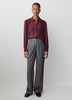 Silky Crepe Long-Sleeve Buttoned-Down Blouse