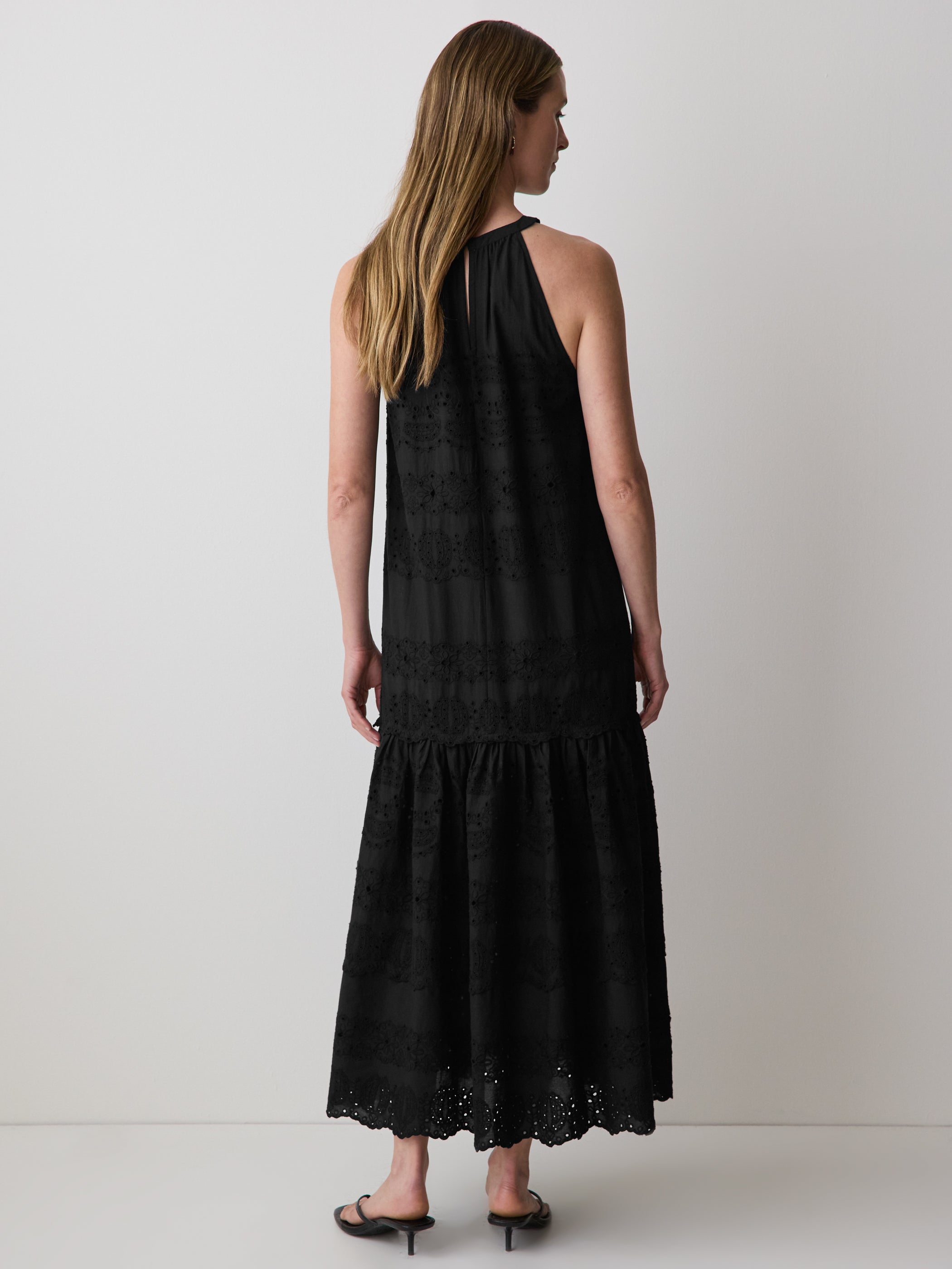 Cotton Eyelet Halter Maxi Dress