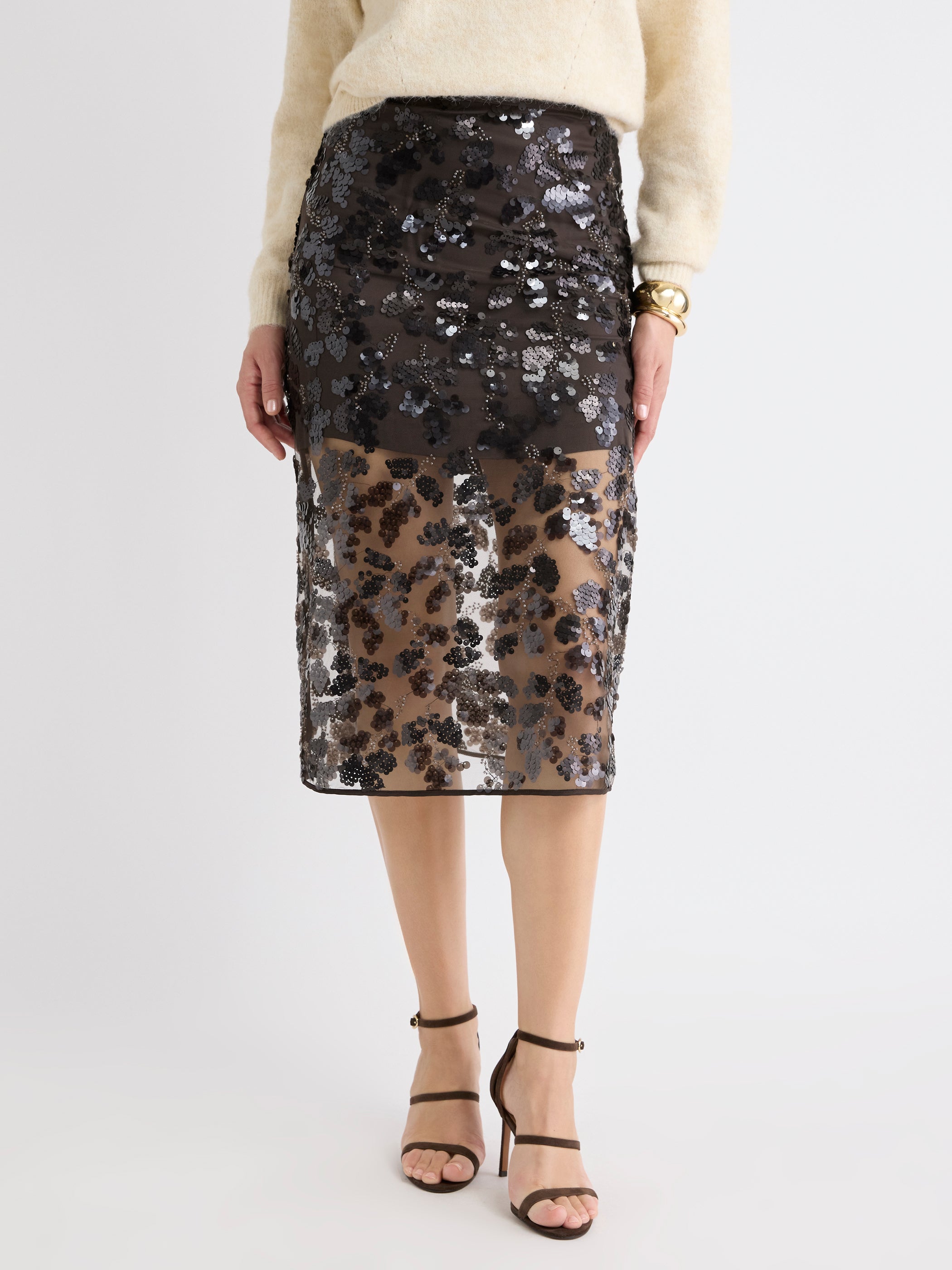 Jupe Midi à Taille Haute à Paillettes