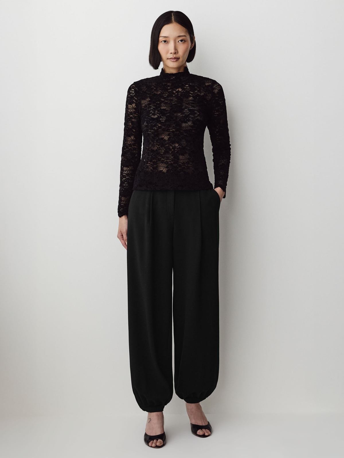 Long-Sleeve Mock-Neck Lace Top
