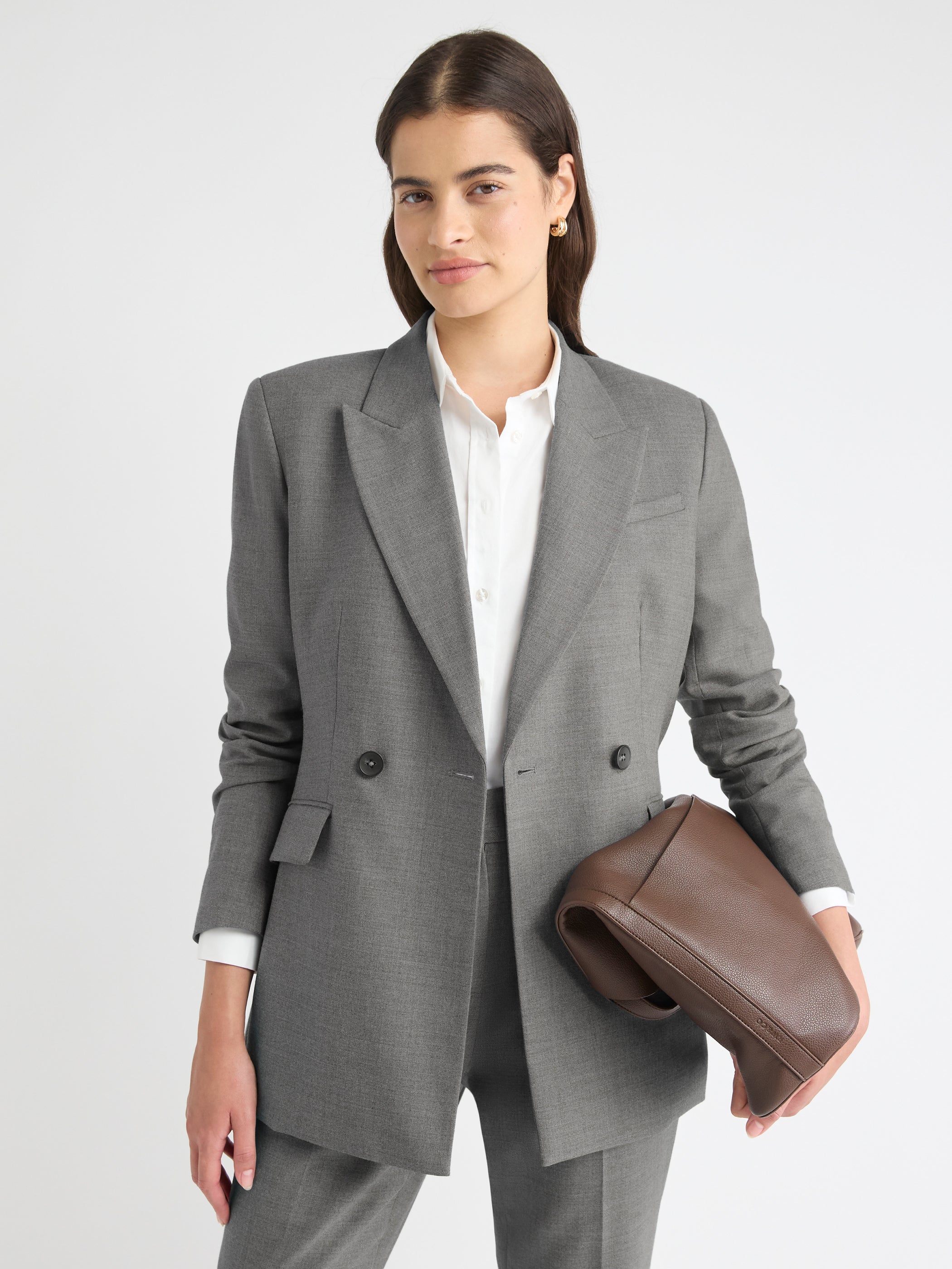 Wool-Blend Double-Breasted Hourglass Blazer