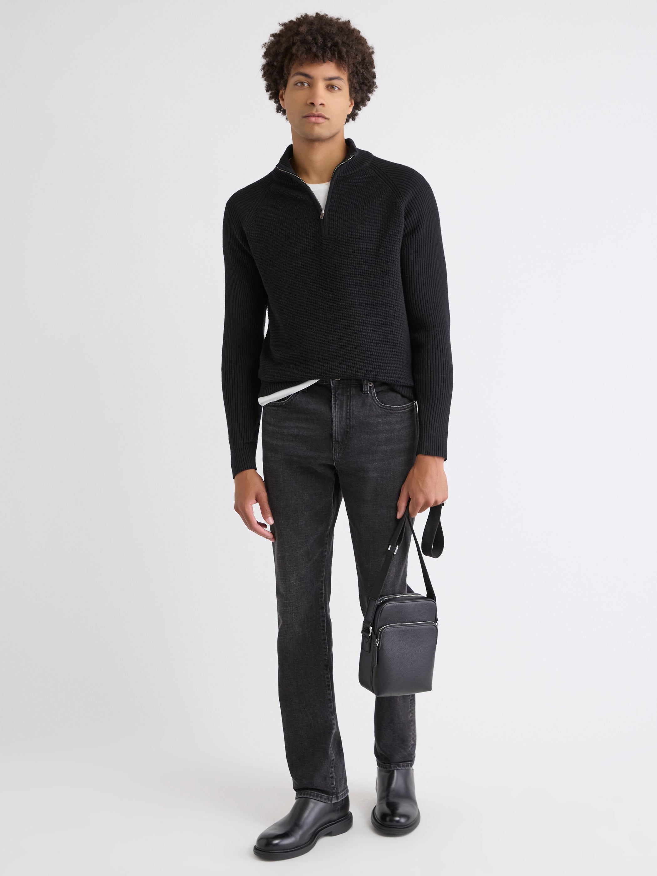 Long-Sleeve Half-Zip Mock-Neck Sweater