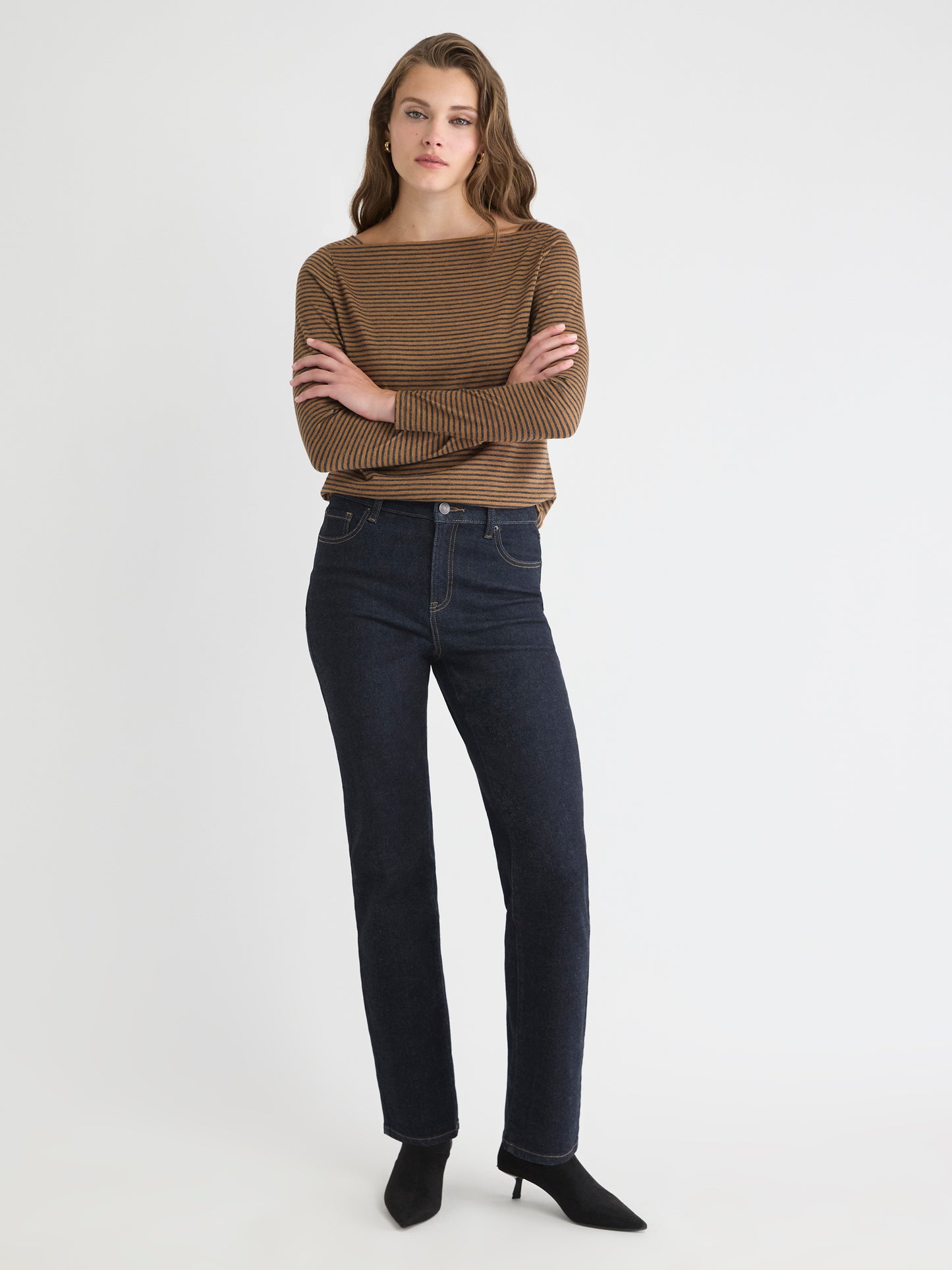 Striped Long-Sleeve Boat-Neck Top