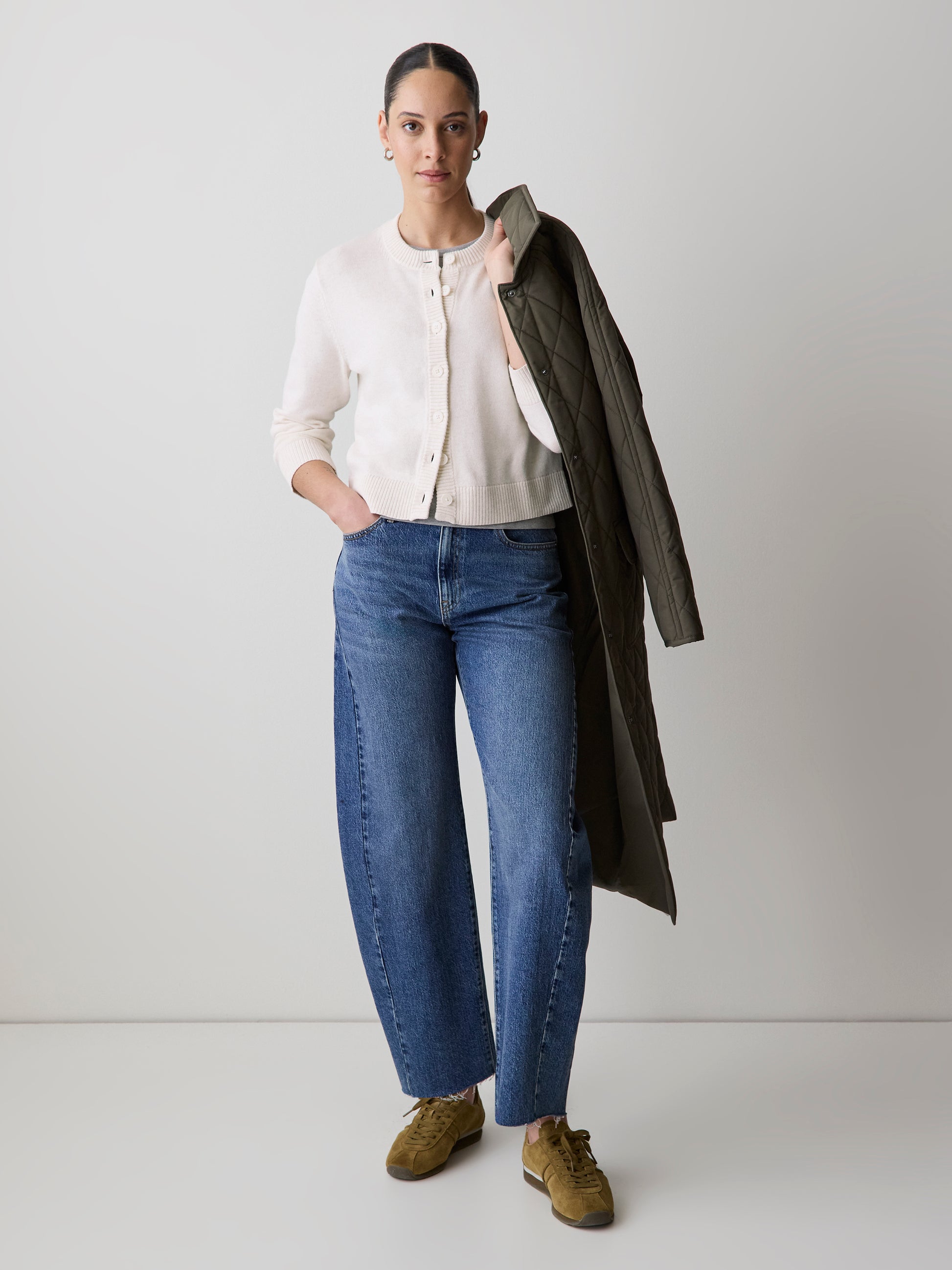 Wool-Blend Long-Sleeve Crew-Neck Cardigan