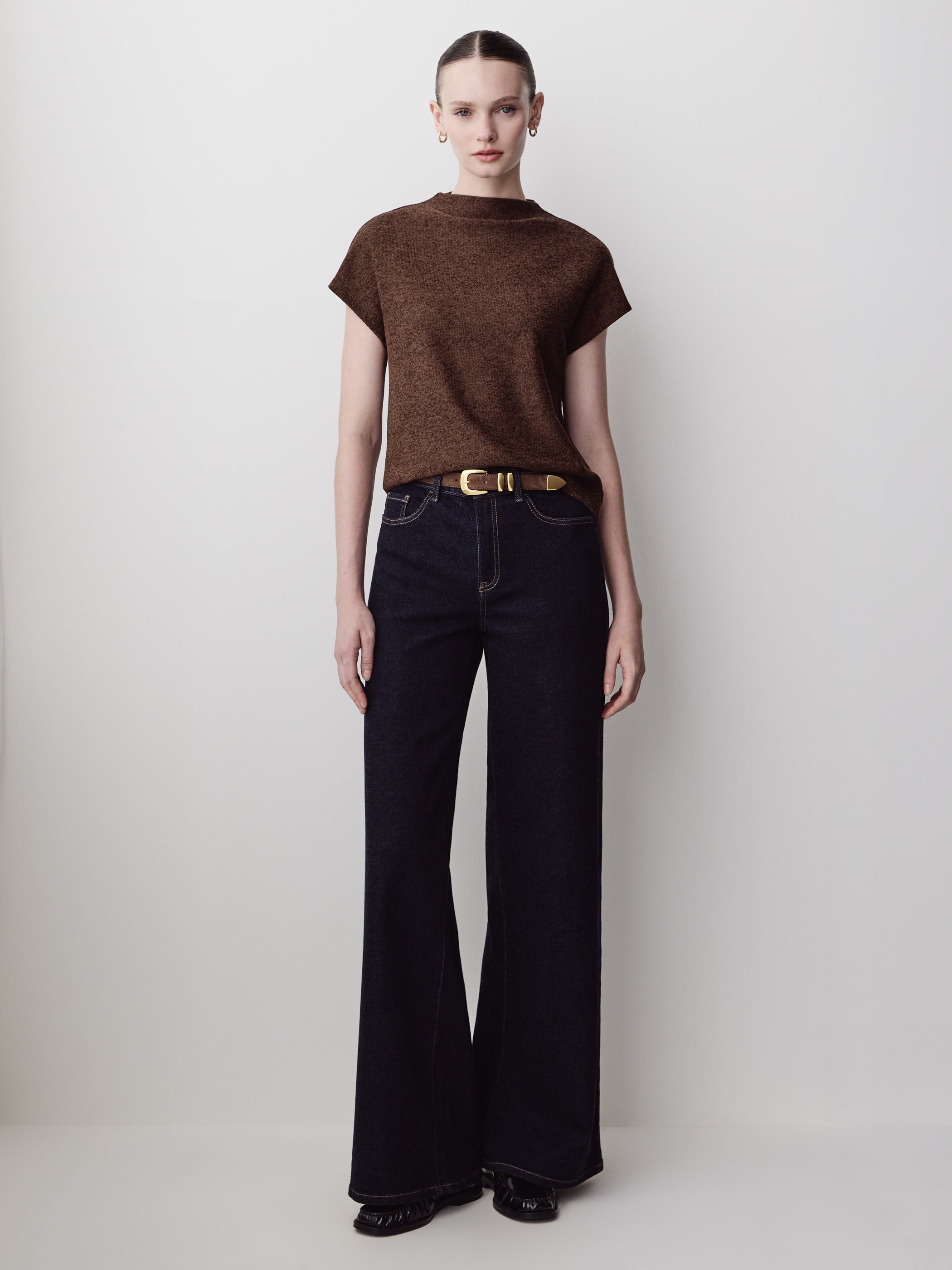 Extended-Sleeve Mock-Neck Textured Top