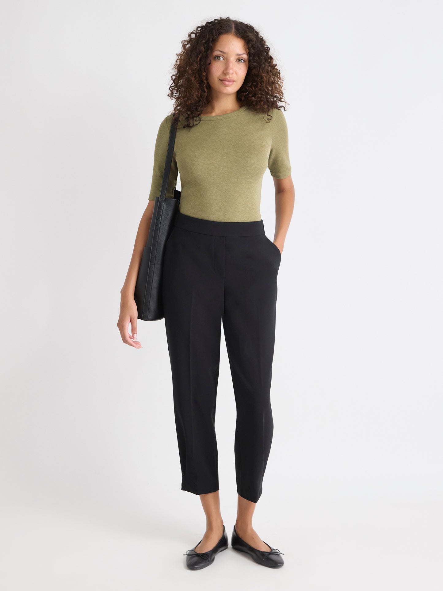 Elbow-Sleeve Crew-Neck Fitted Tee