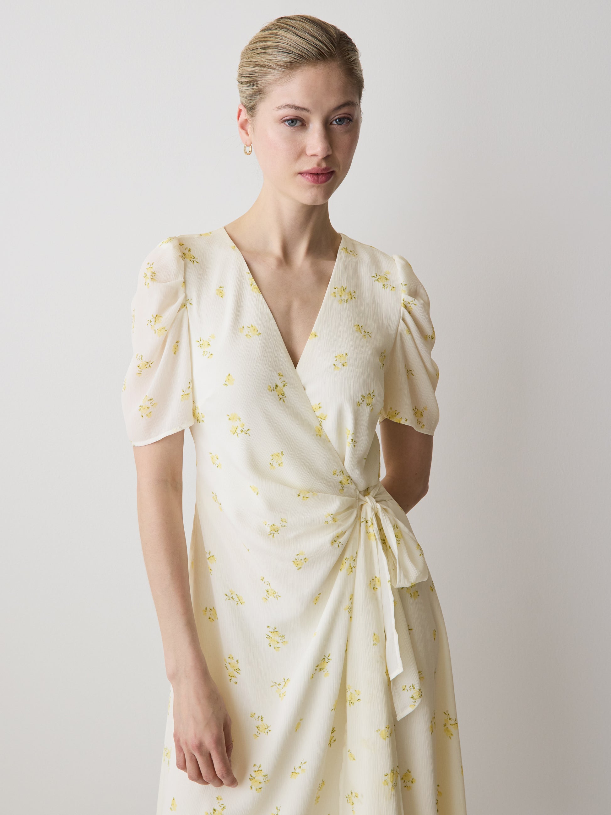 Woven Chiffon Midi Dress with Lace Trim