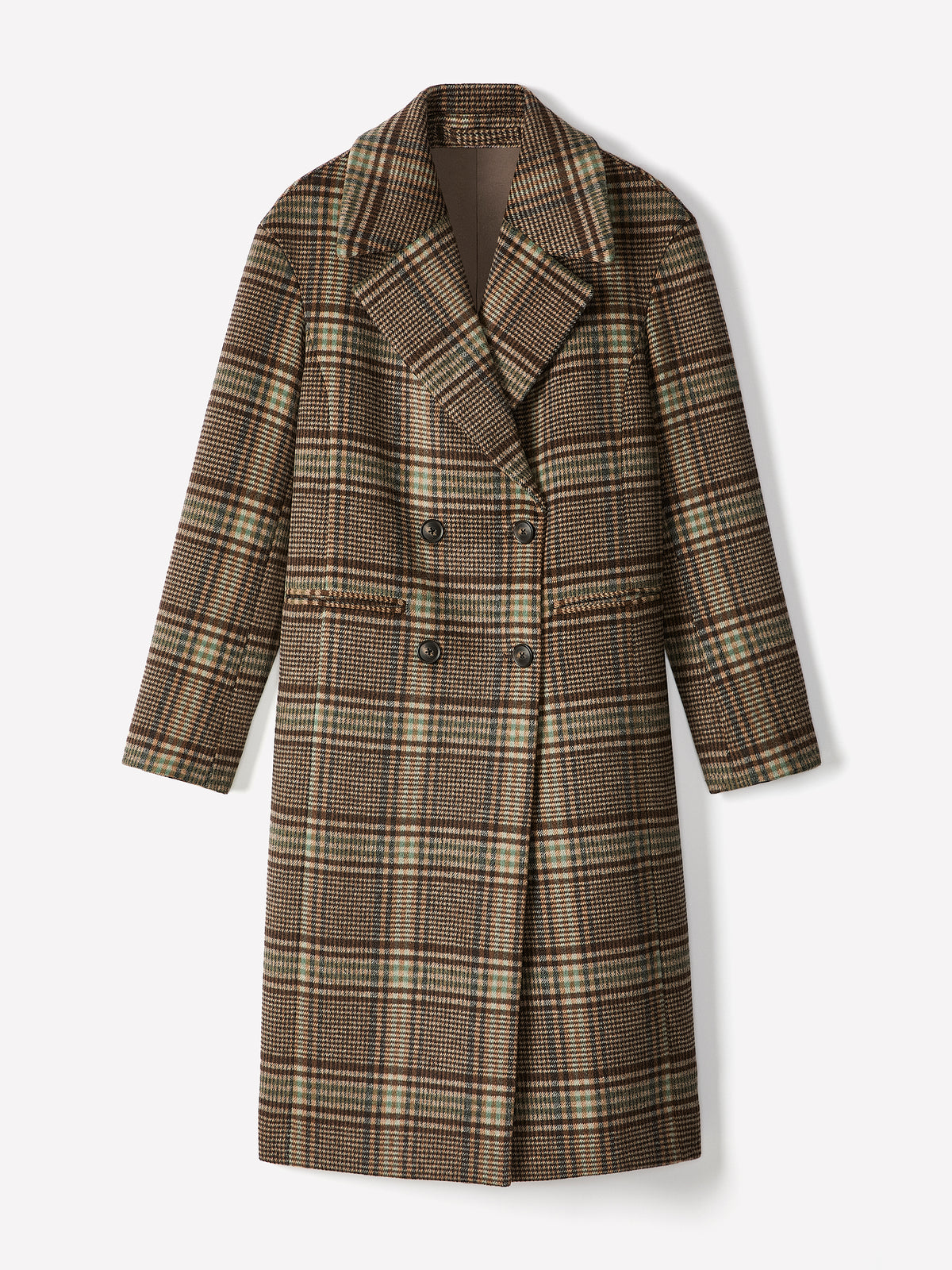 Woven Wool Blend Double-Breasted Long Coat