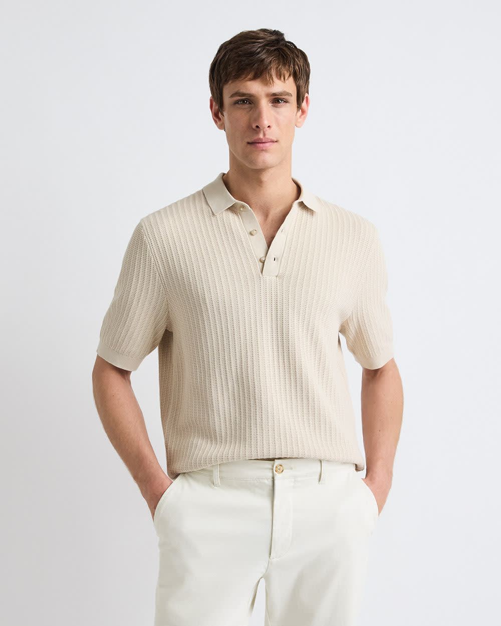 Pull Polo Texturé à Manches Courtes