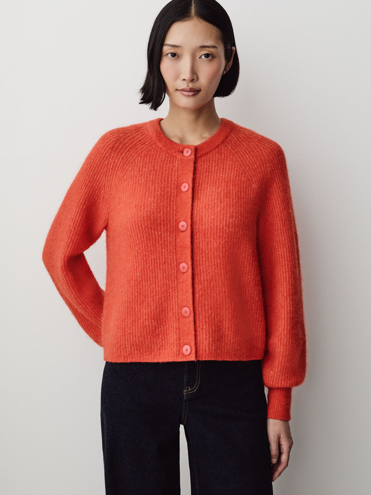 Wool-Blend Long-Sleeve Crew-Neck Cardigan