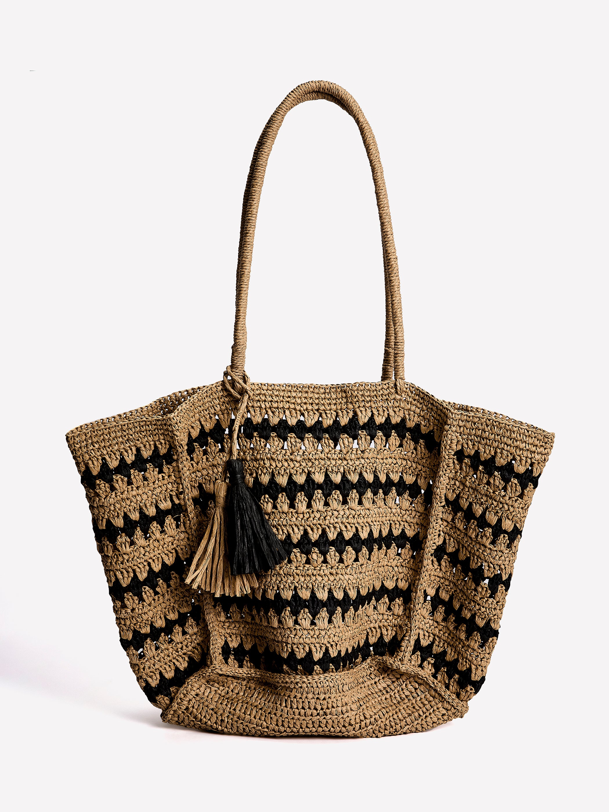 Woven Raffia Tote Bag with Shoulder Strap