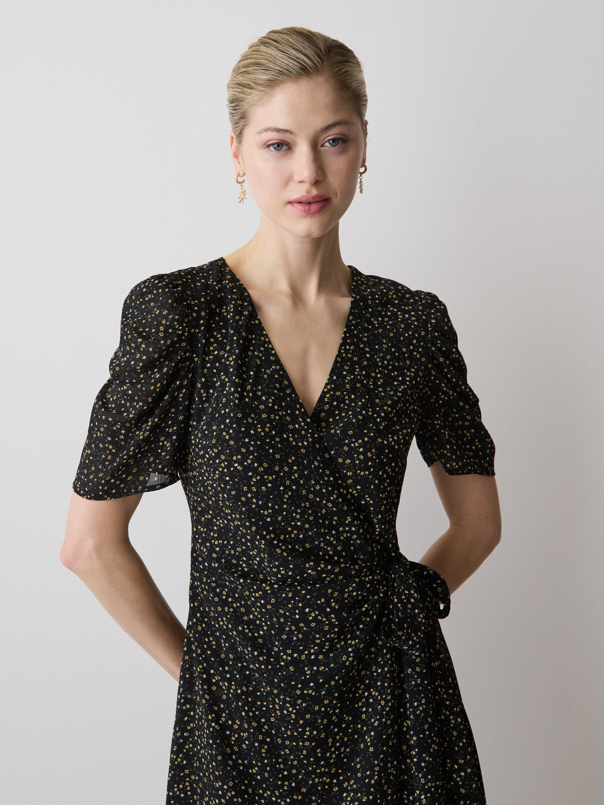 Woven Chiffon Midi Dress with Lace Trim