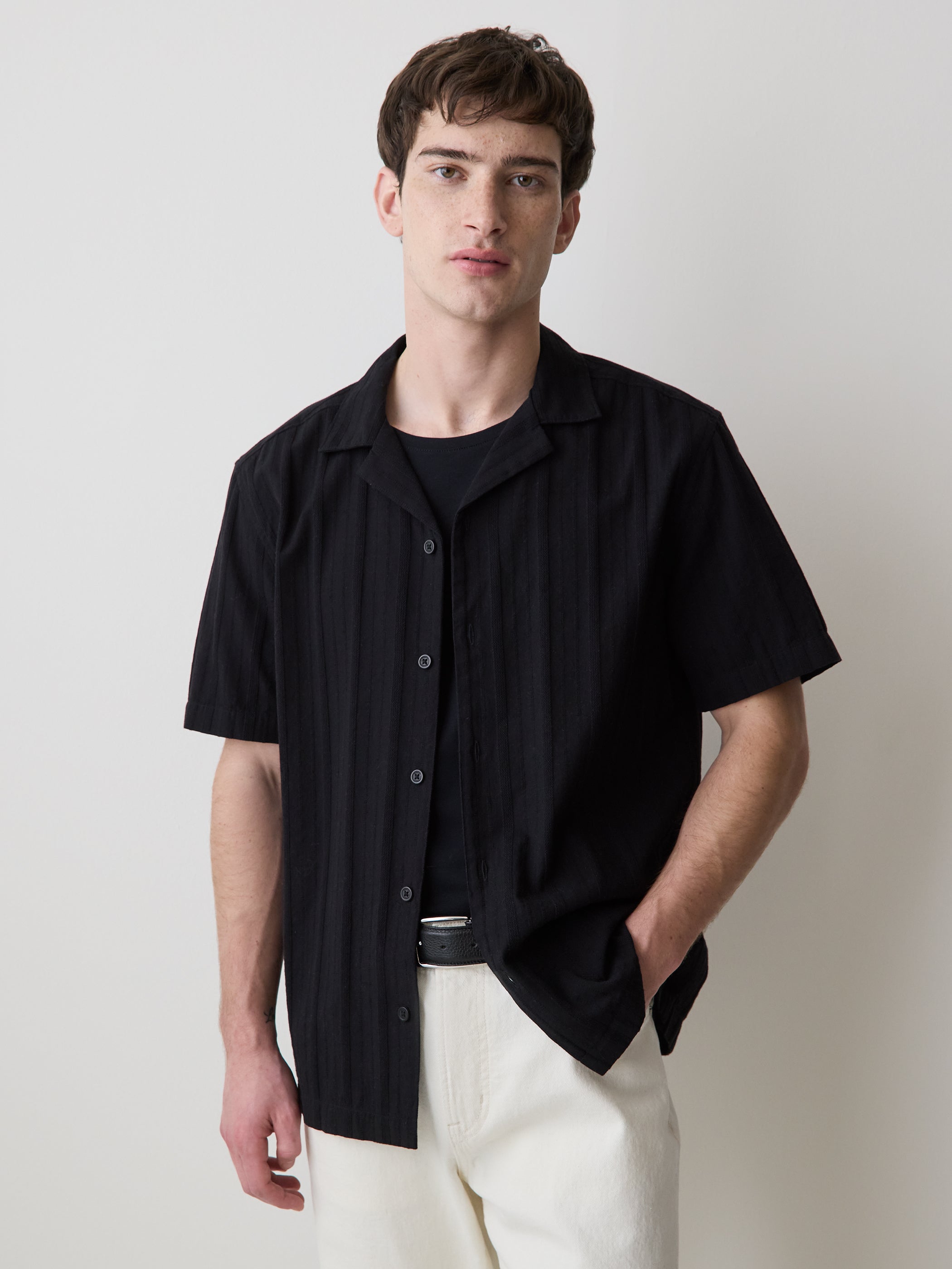 Short-Sleeve Shirt with Camp Collar