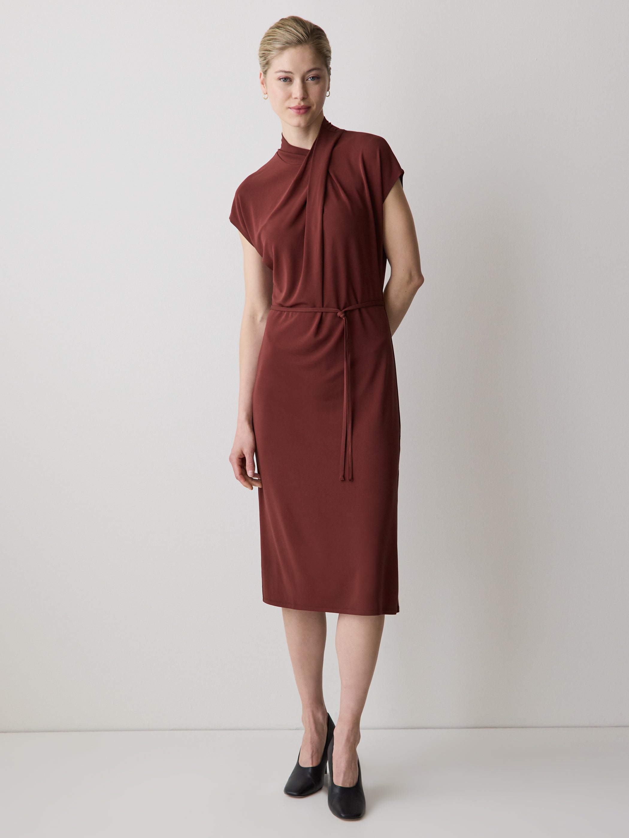 Knit Midi Dress With Belted Neck