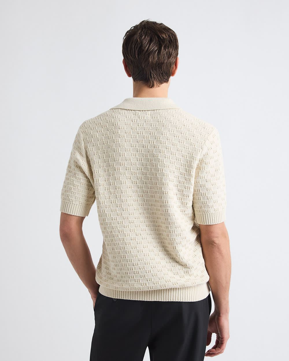 Short-Sleeve Linen-Blend Polo with Johnny Collar