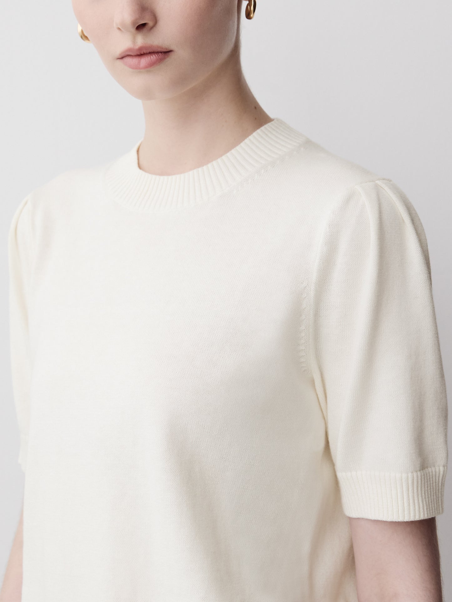 Knit Cotton Blend Crew Neck Sweater