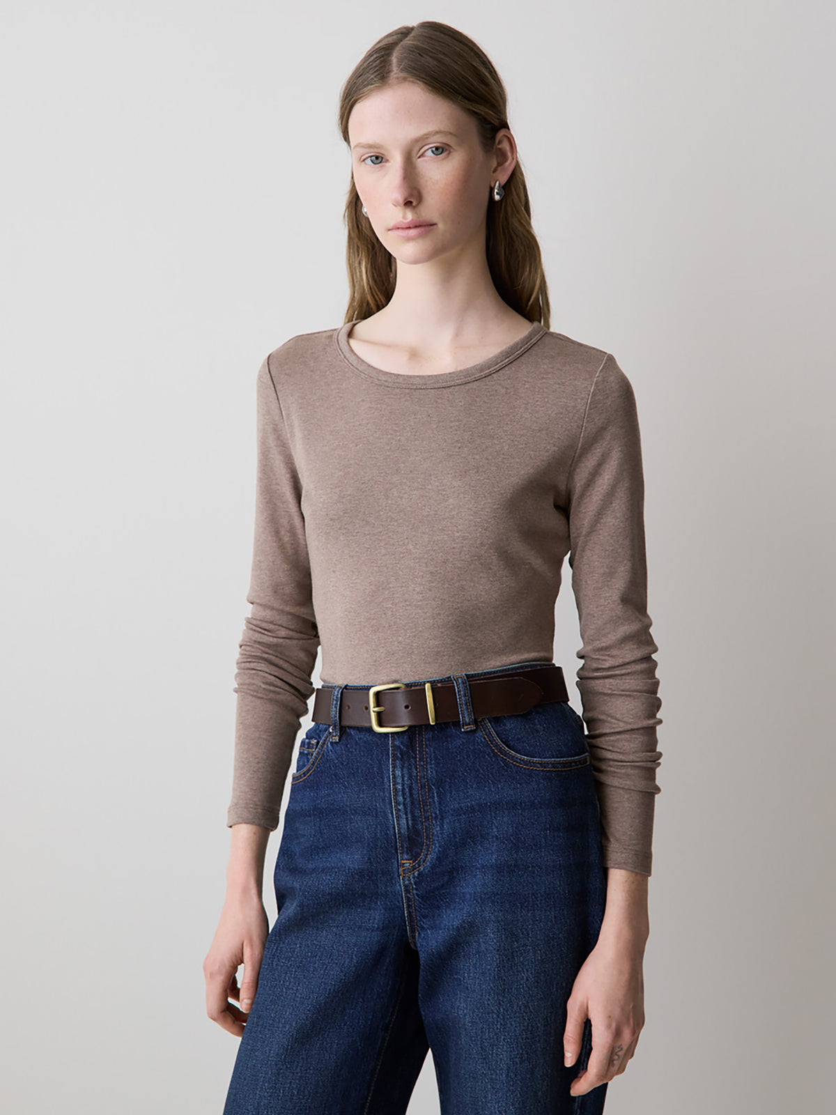 Luxe Knit Long-Sleeve Crew-Neck Fitted Ribbed Tee | RW&CO.