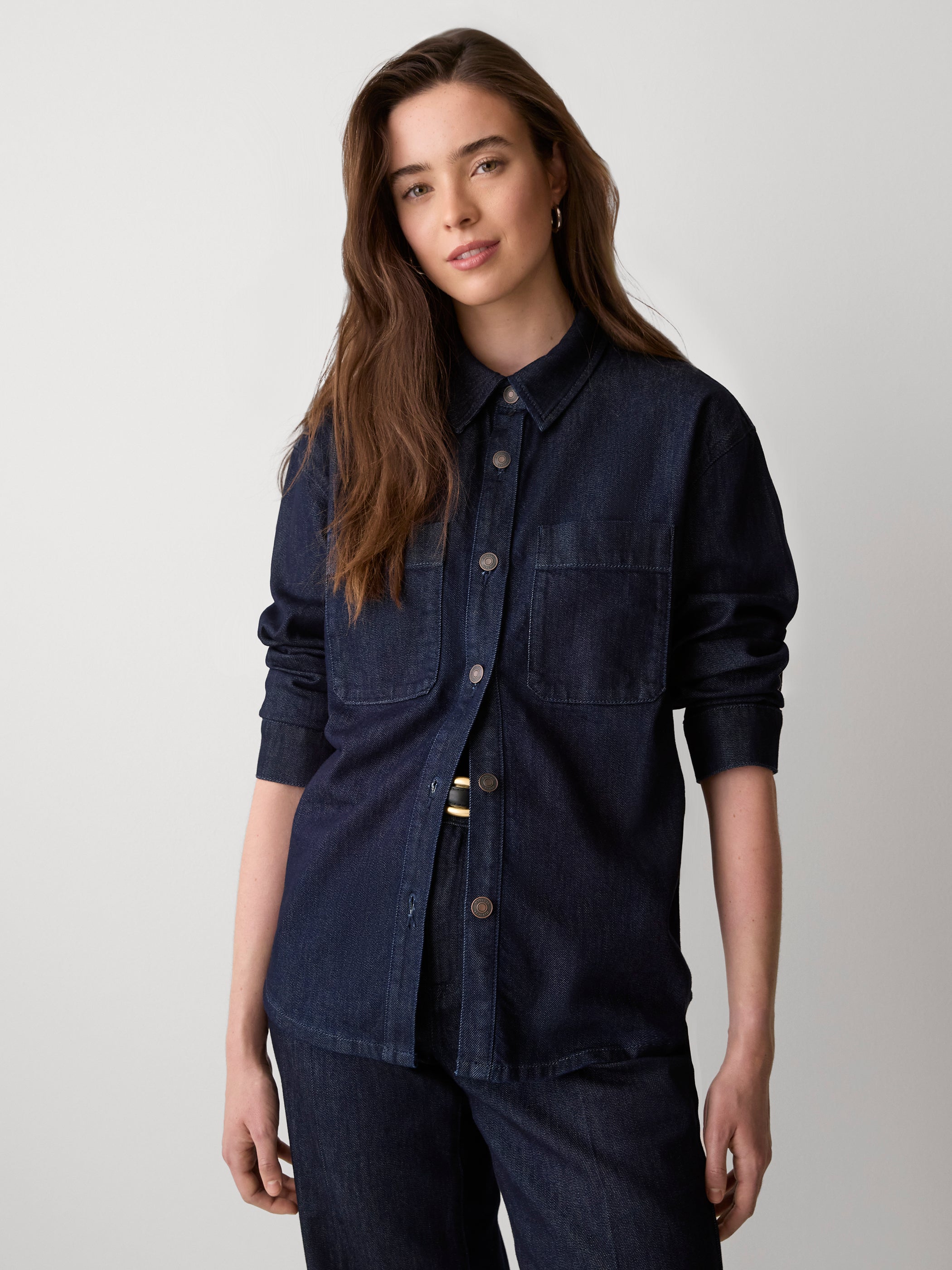 Blouse Boutonnée en Denim à Manches Longues