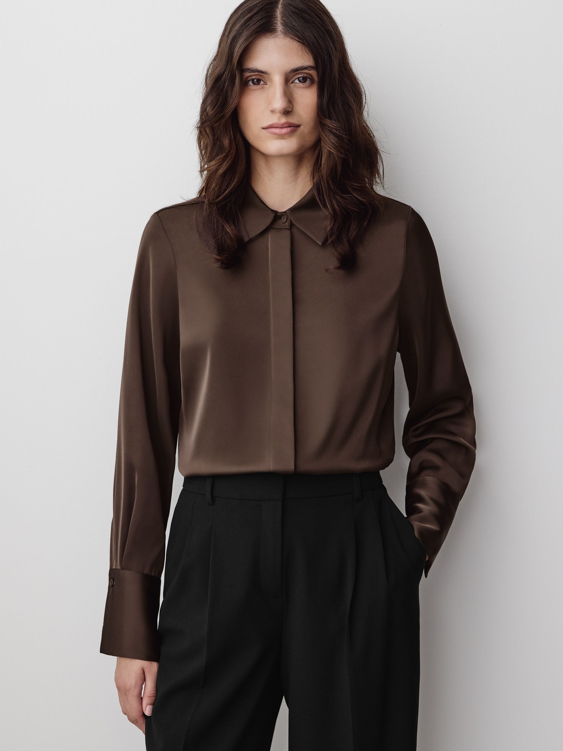 Woven Satin Long Sleeve Shirt