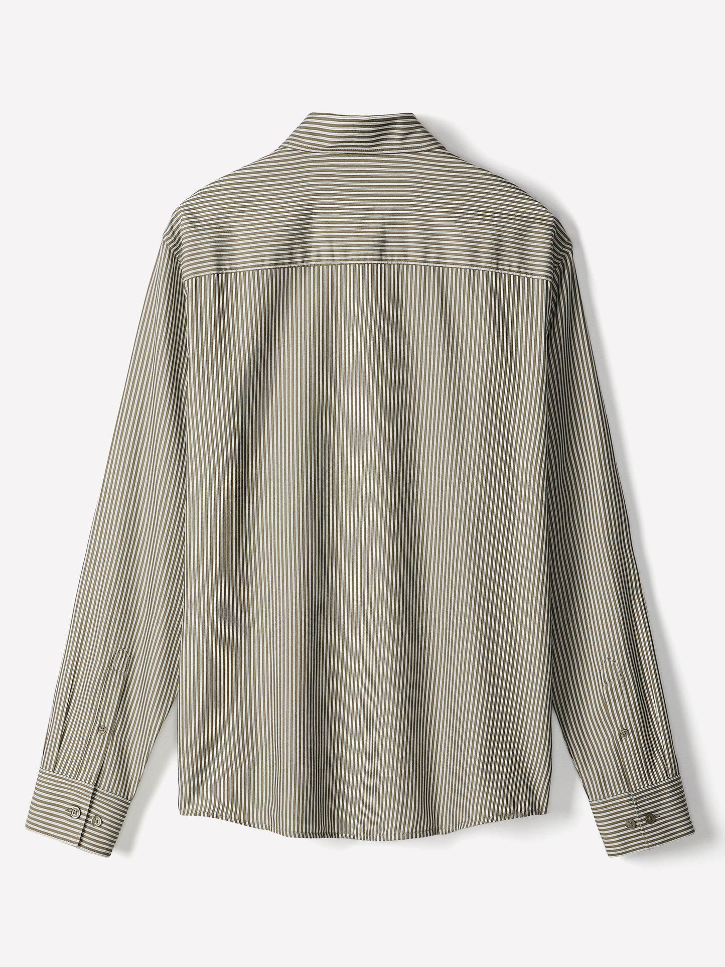 Mens Woven Tailored Collar Shirt Green Stripe Cotton Lyocell