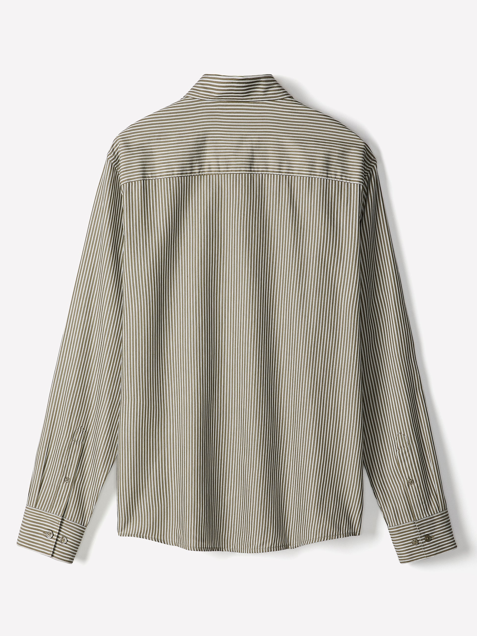 Mens Woven Tailored Collar Shirt Green Stripe Cotton Lyocell