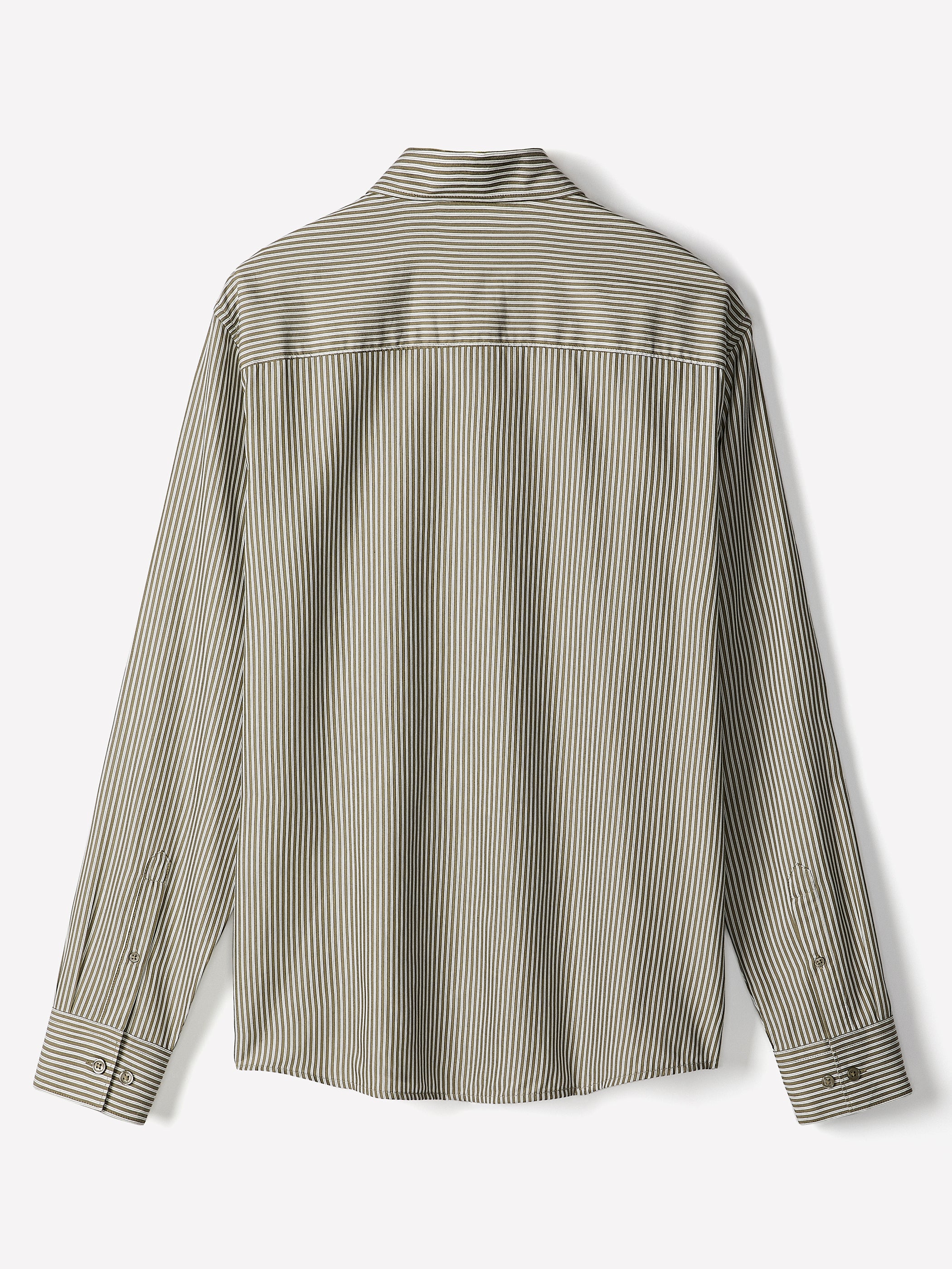 Mens Woven Tailored Collar Shirt Green Stripe Cotton Lyocell