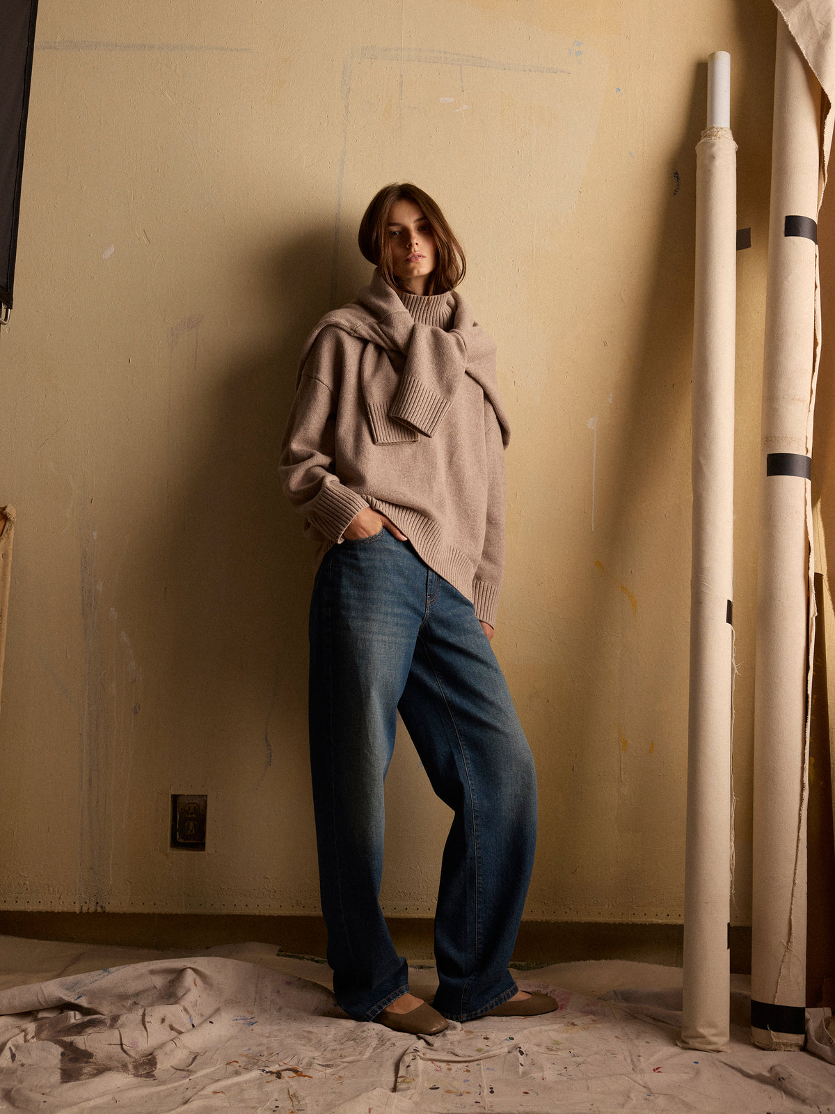 Long-Sleeve Mock-Neck Merino-Blend Sweater
