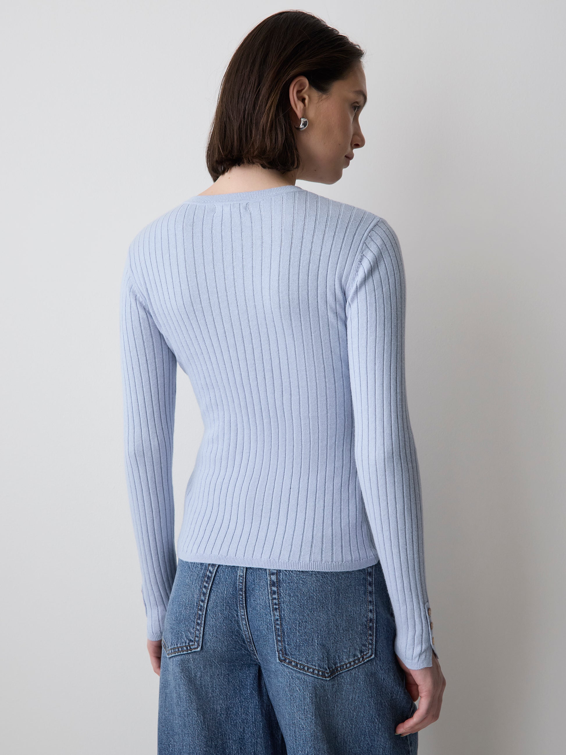 V-Neck Sweater with Buttons on Sleeves