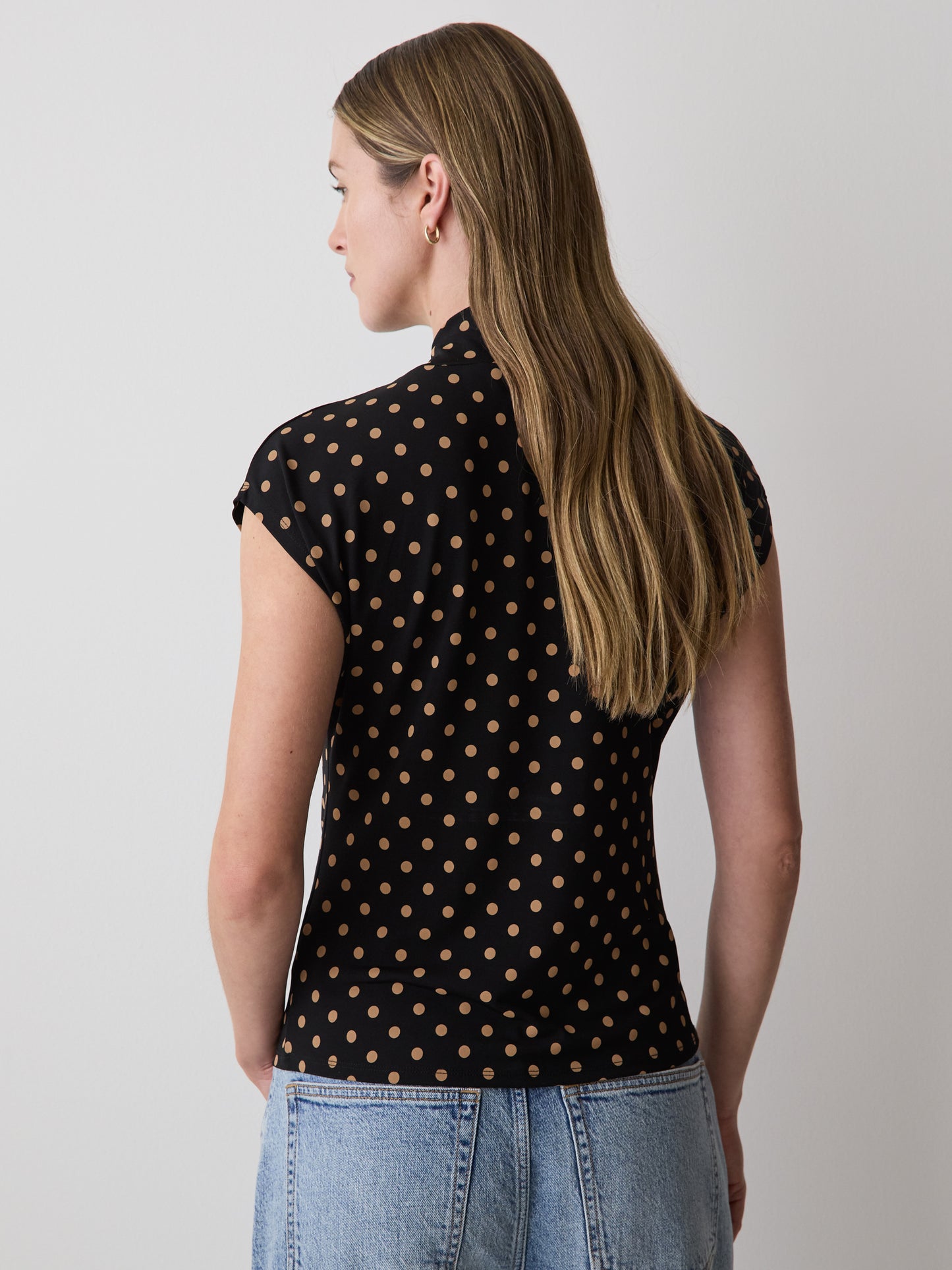 Extended-Sleeve Top with Crossover Draped Mock Neckline