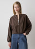 Woven Collarless Bomber Jacket with Zip Front