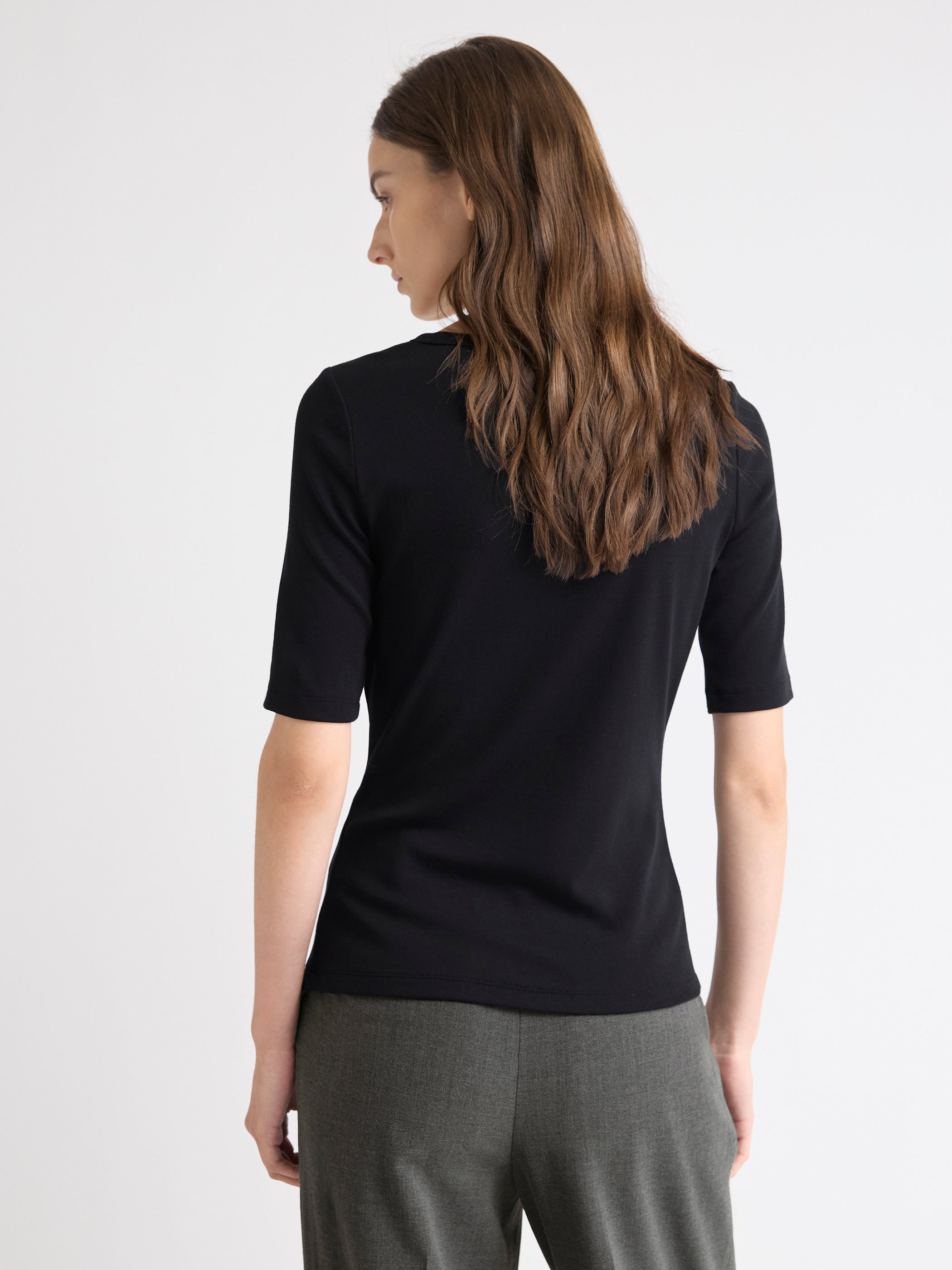 T-Shirt Ajusté à Manches aux Coudes et Col Rond