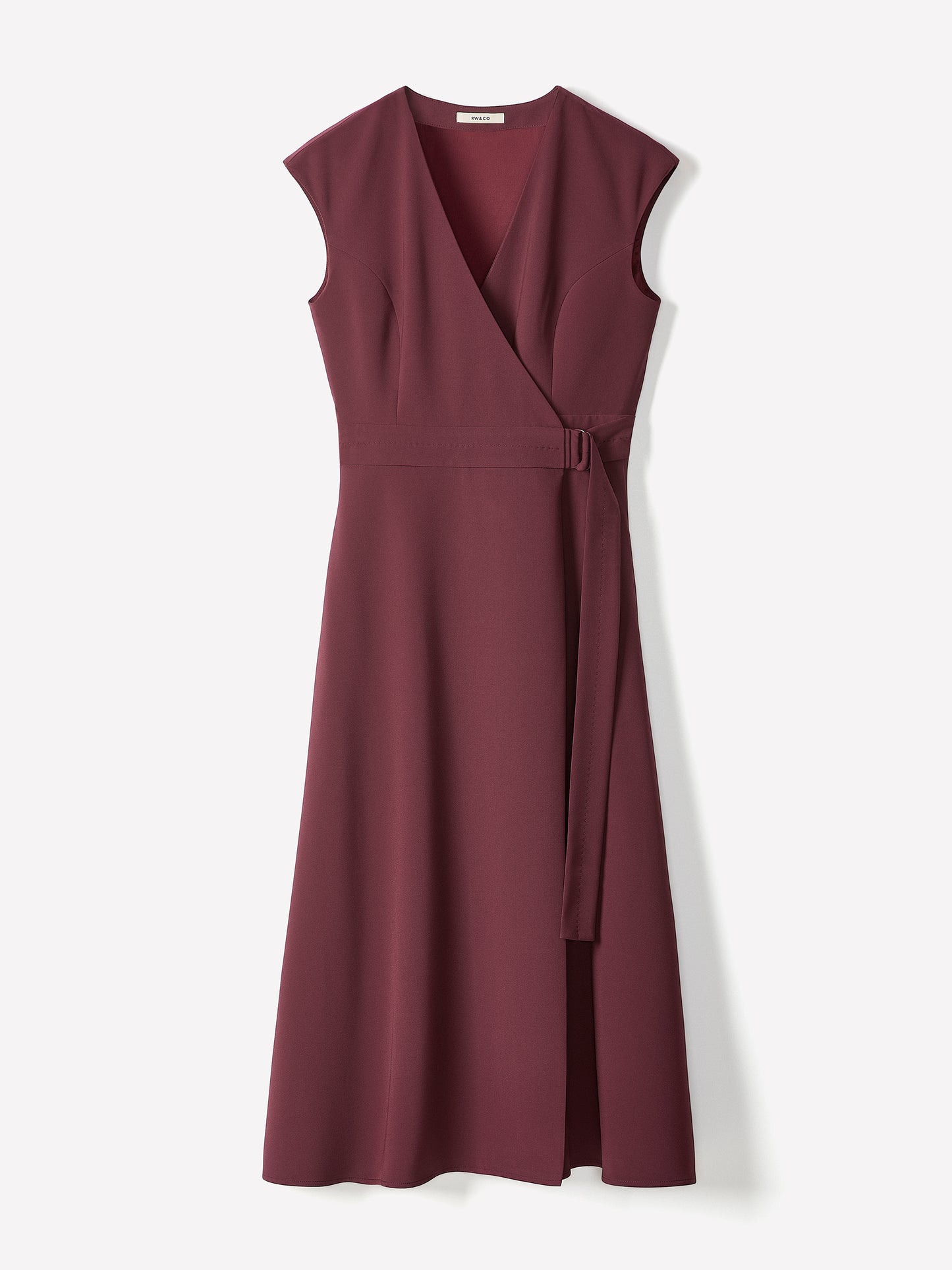 Extended-Sleeve V-Neck Wrap Midi Dress