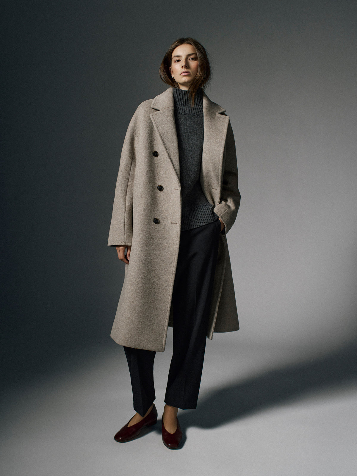 Relaxed-Fit Wool-Blend Double-Breasted Coat