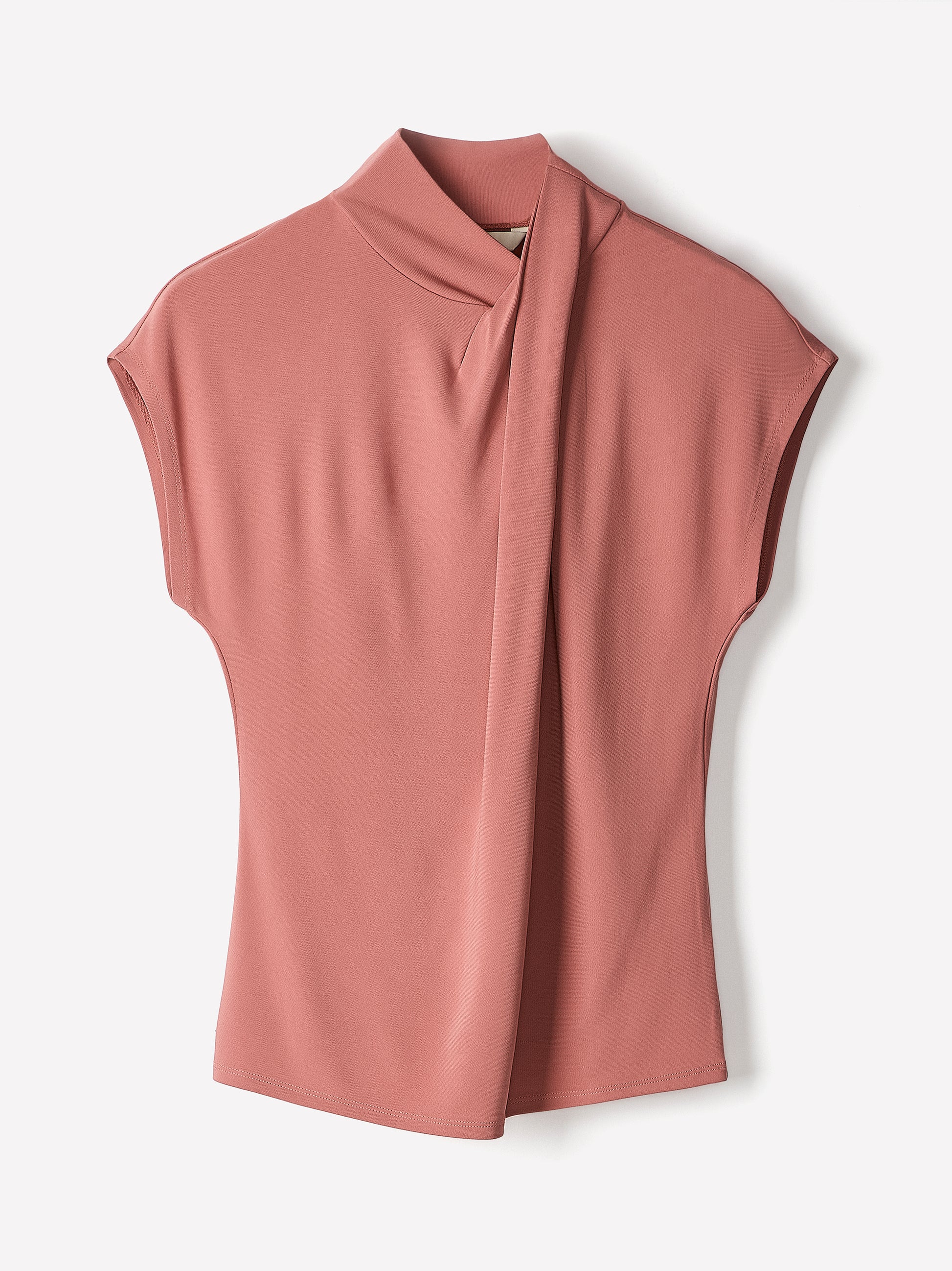 Extended-Sleeve Top with Crossover Draped Mock Neckline