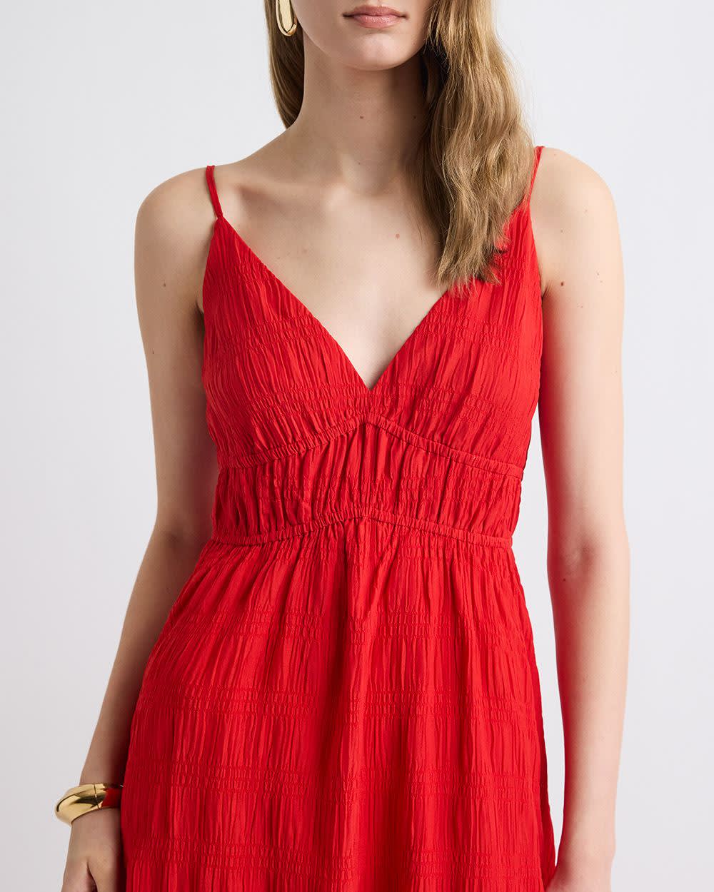 Robe Maxi Sans Manches à Col V en Jacquard Texturé