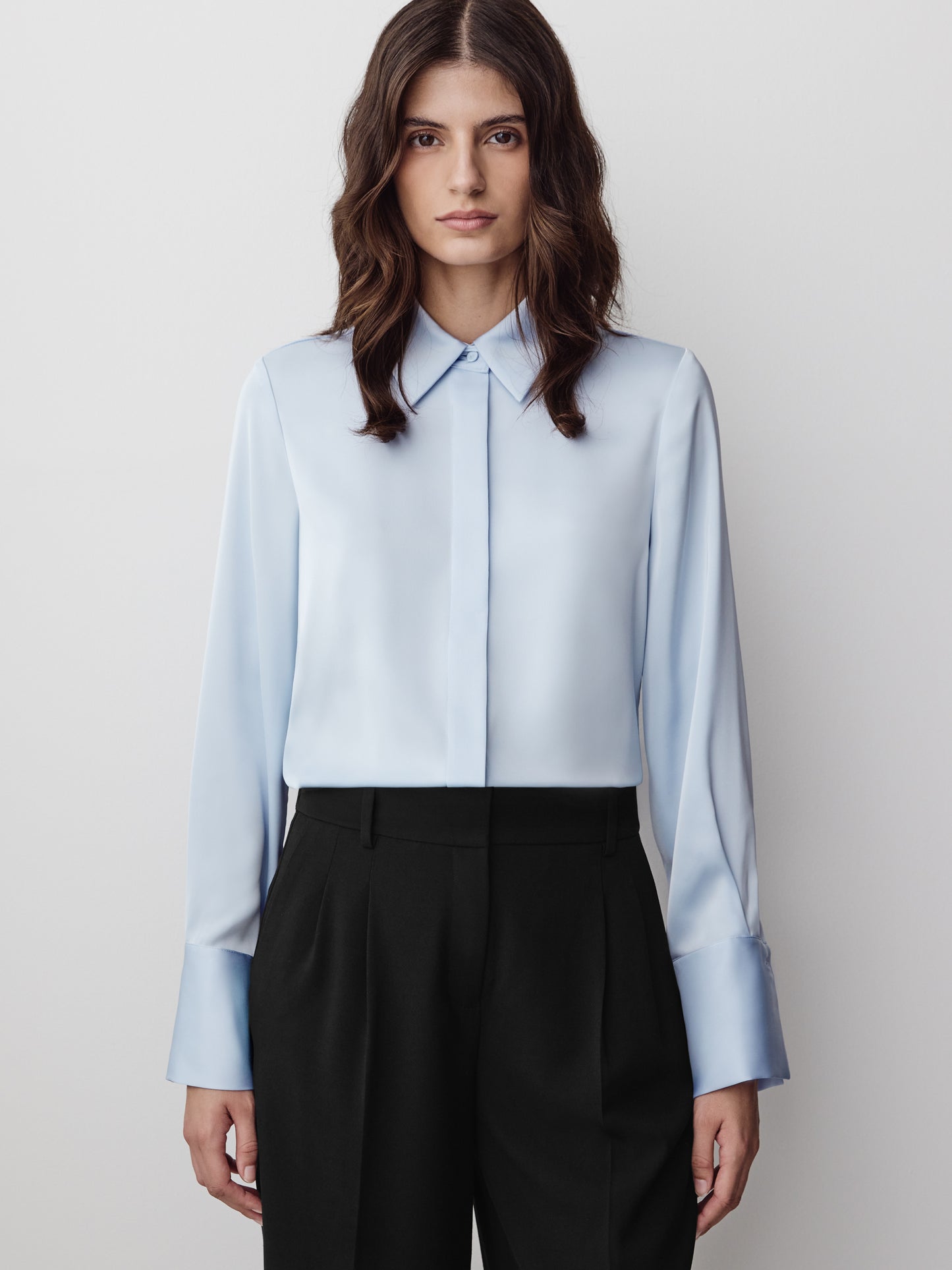 Woven Satin Long Sleeve Shirt